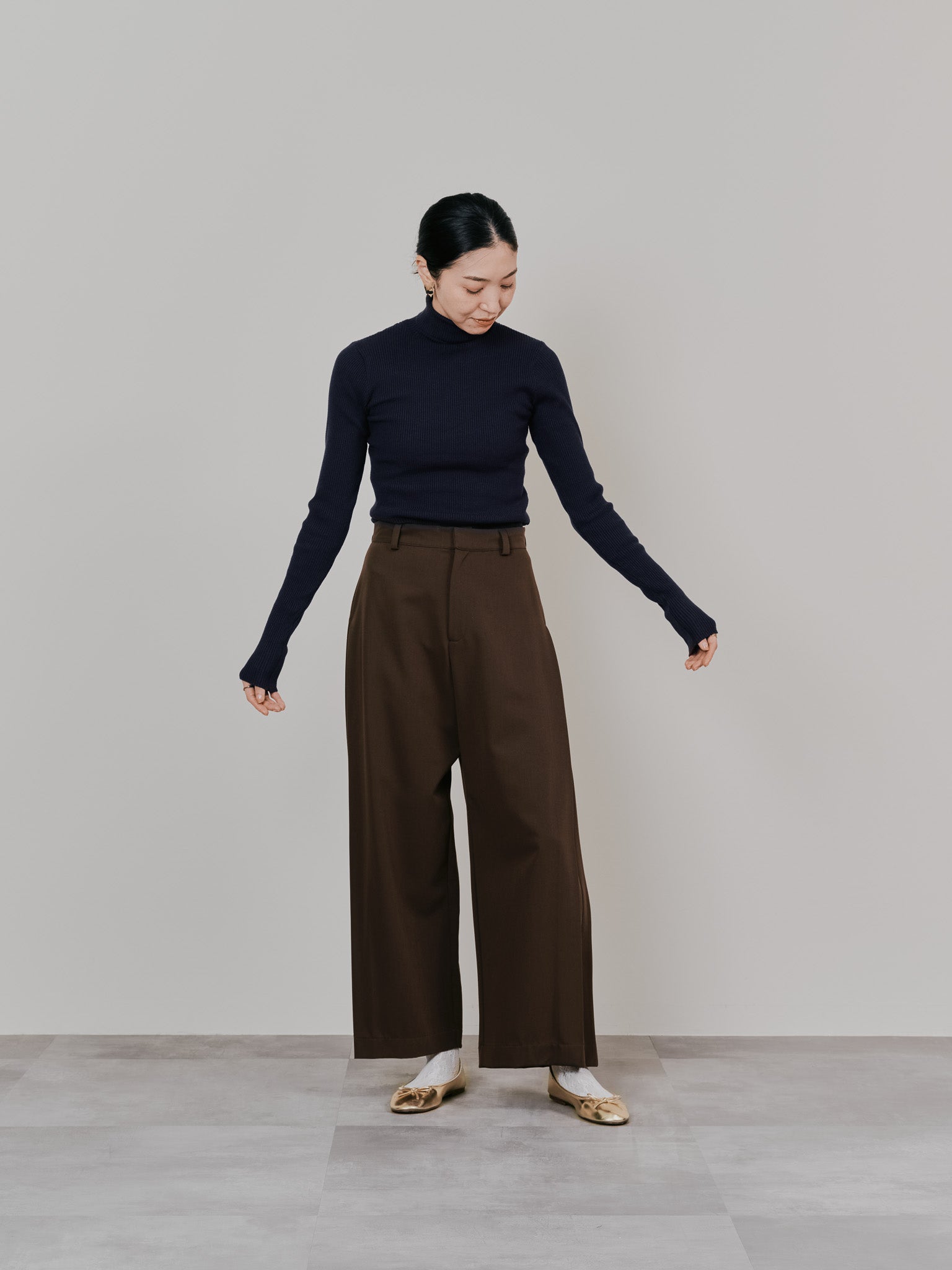 【SALE】リブタートルニットトップス [605548] navy