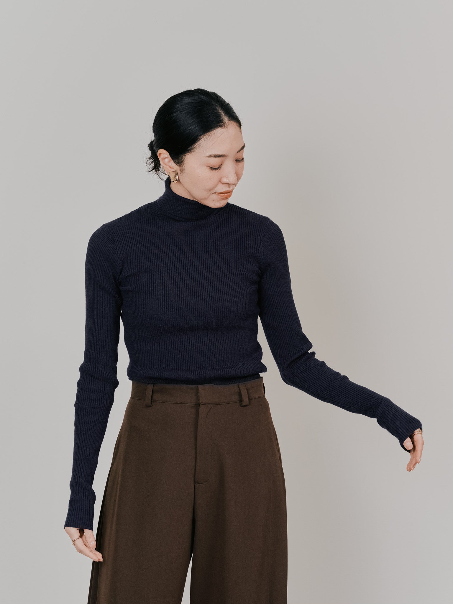 リブタートルニットトップス [605548] navy