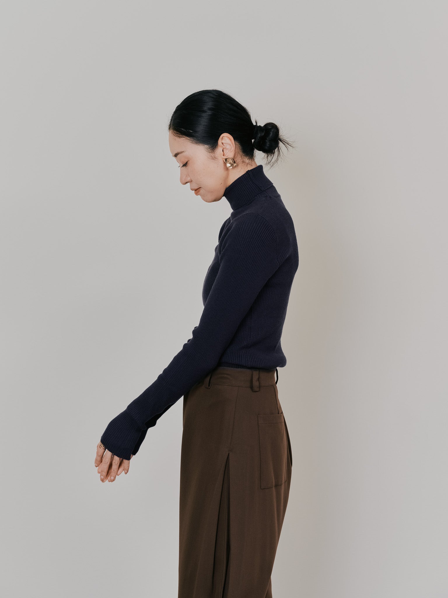 リブタートルニットトップス [605548] navy