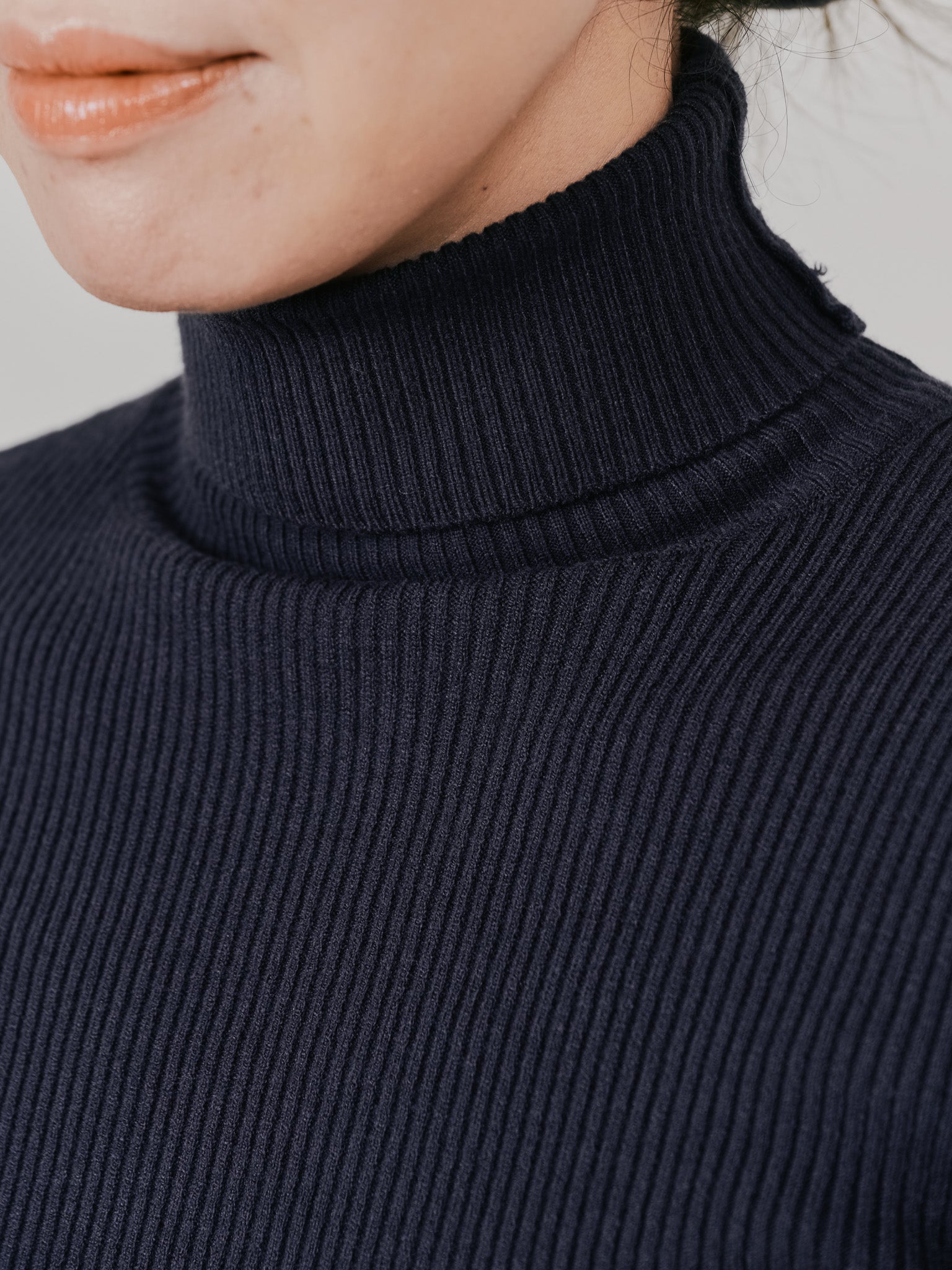 リブタートルニットトップス [605548] navy