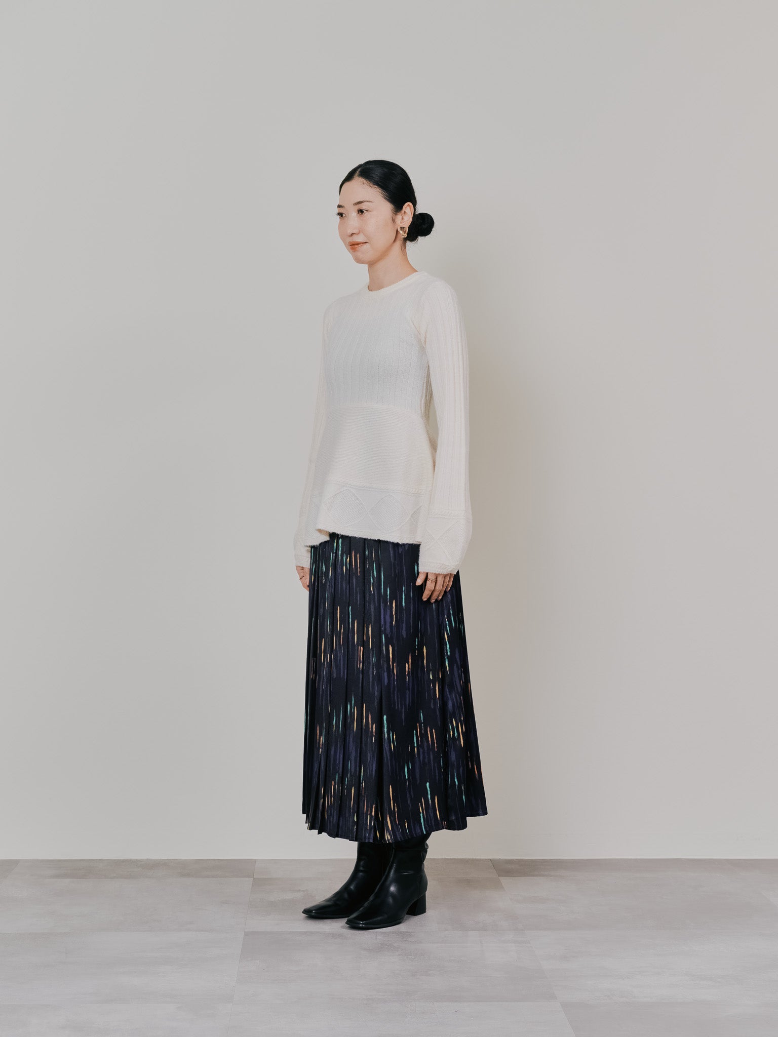 ケーブルペプラムニットトップス [605534] ivory