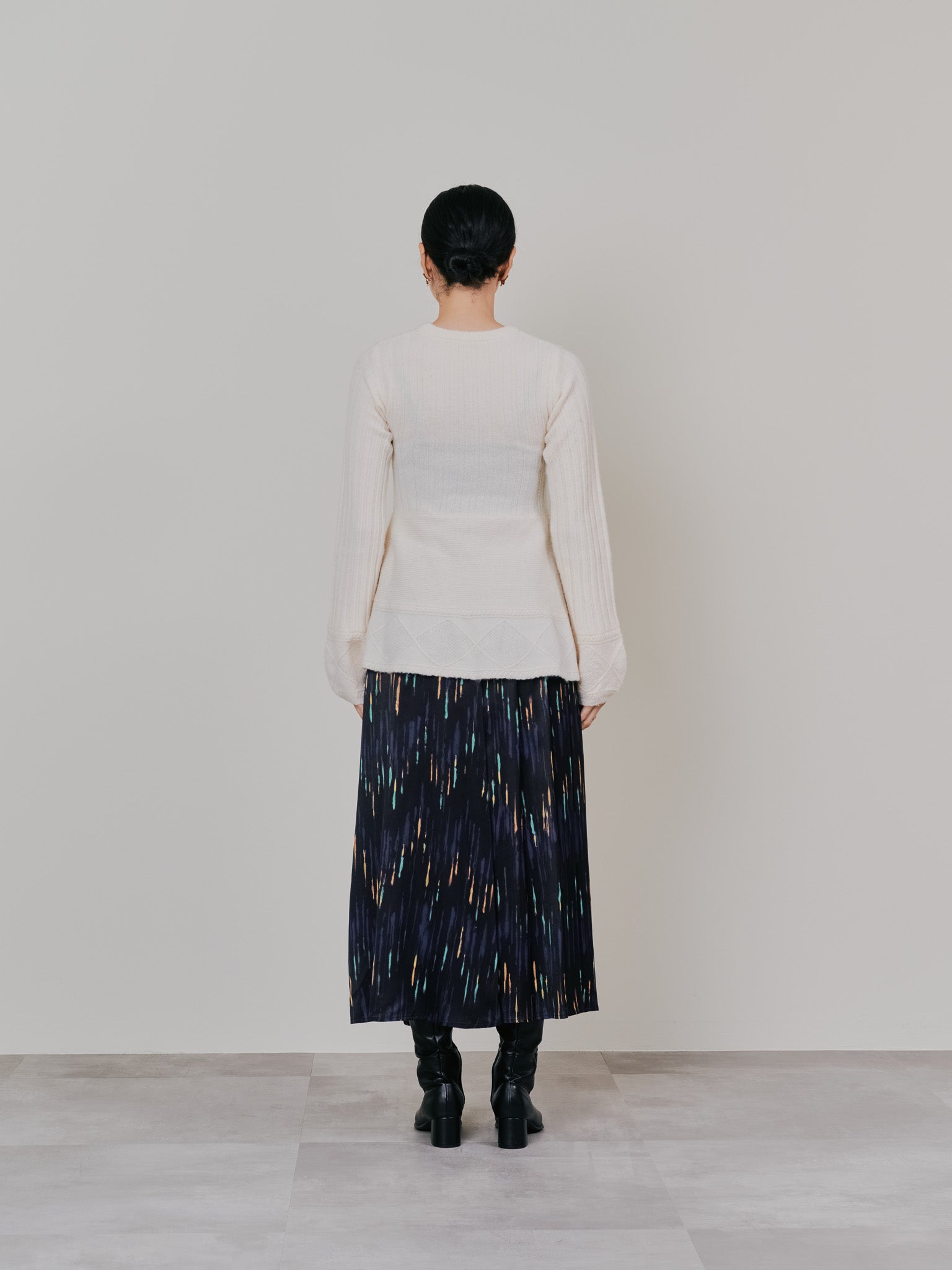 ケーブルペプラムニットトップス [605534] ivory