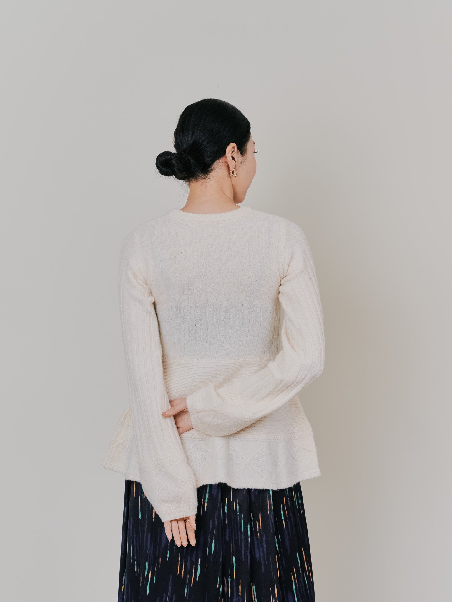 ケーブルペプラムニットトップス [605534] ivory