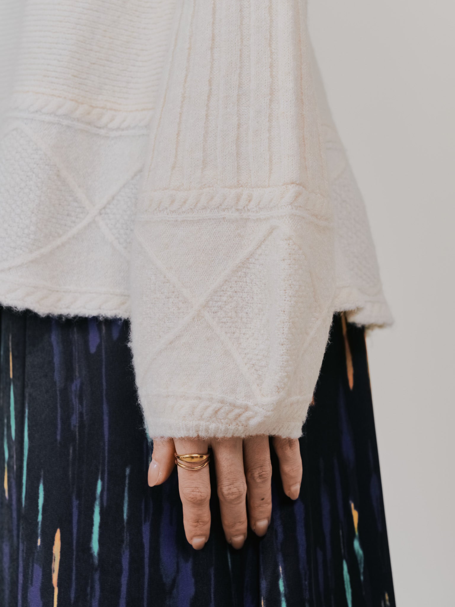 ケーブルペプラムニットトップス [605534] ivory