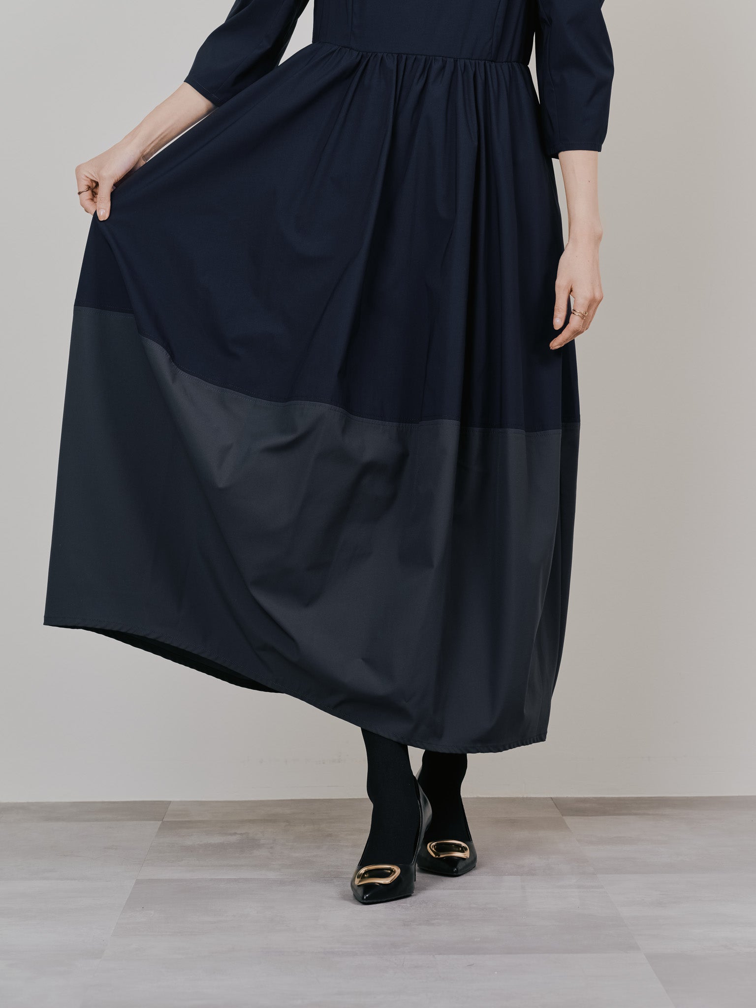 ショルダータックボリュームワンピース [601455] navy