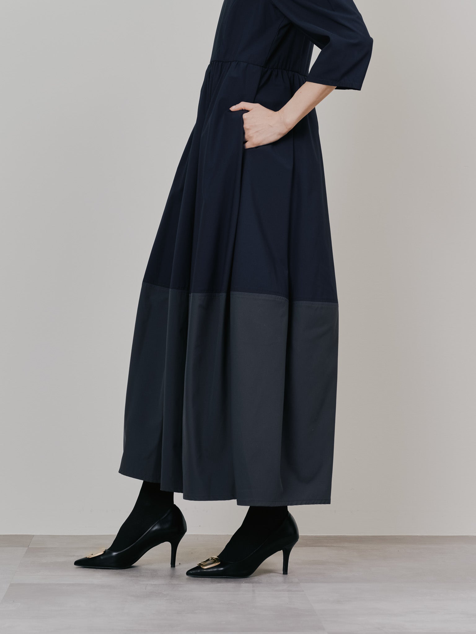 ショルダータックボリュームワンピース [601455] navy