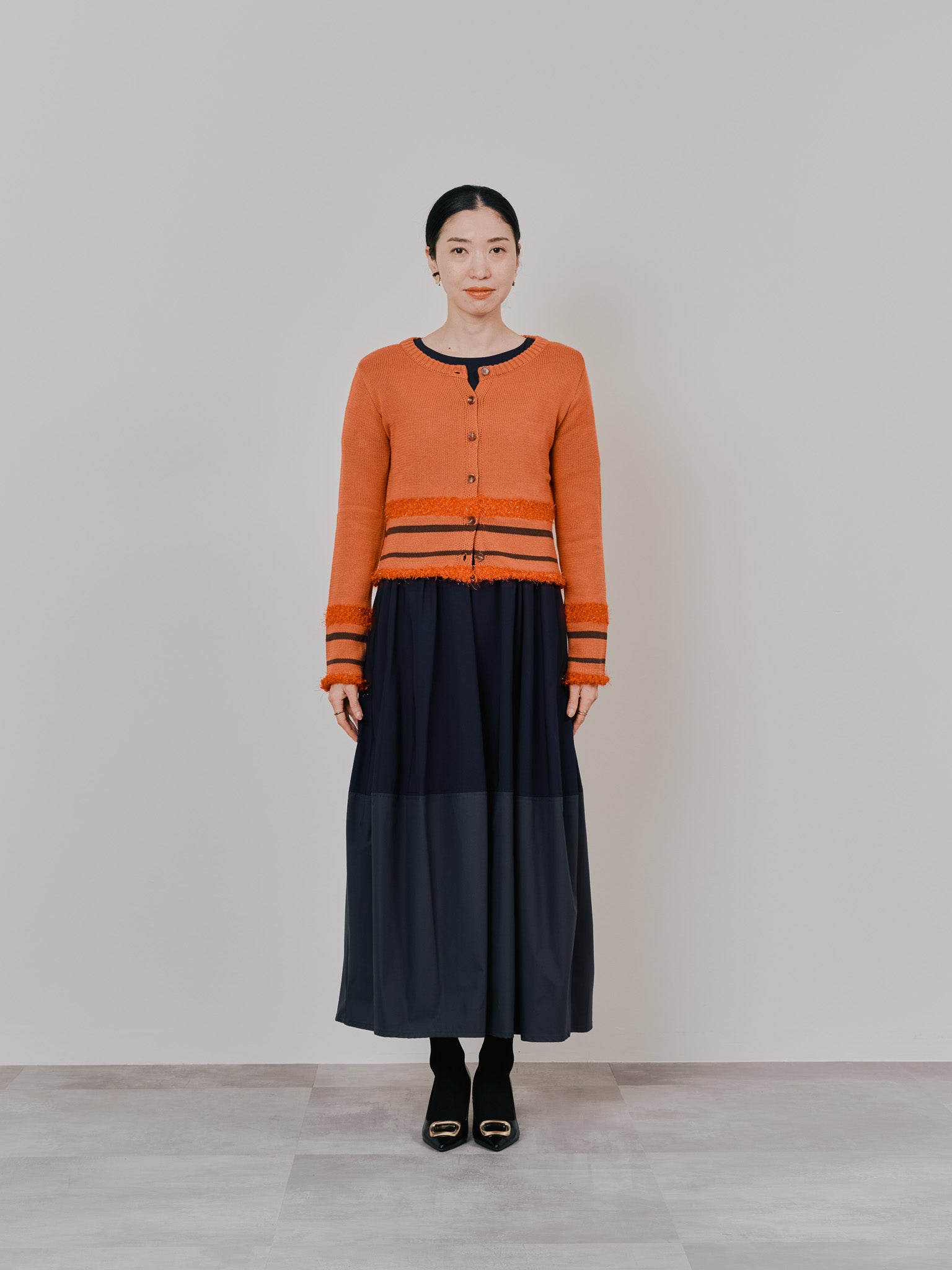 ショルダータックボリュームワンピース [601455] navy