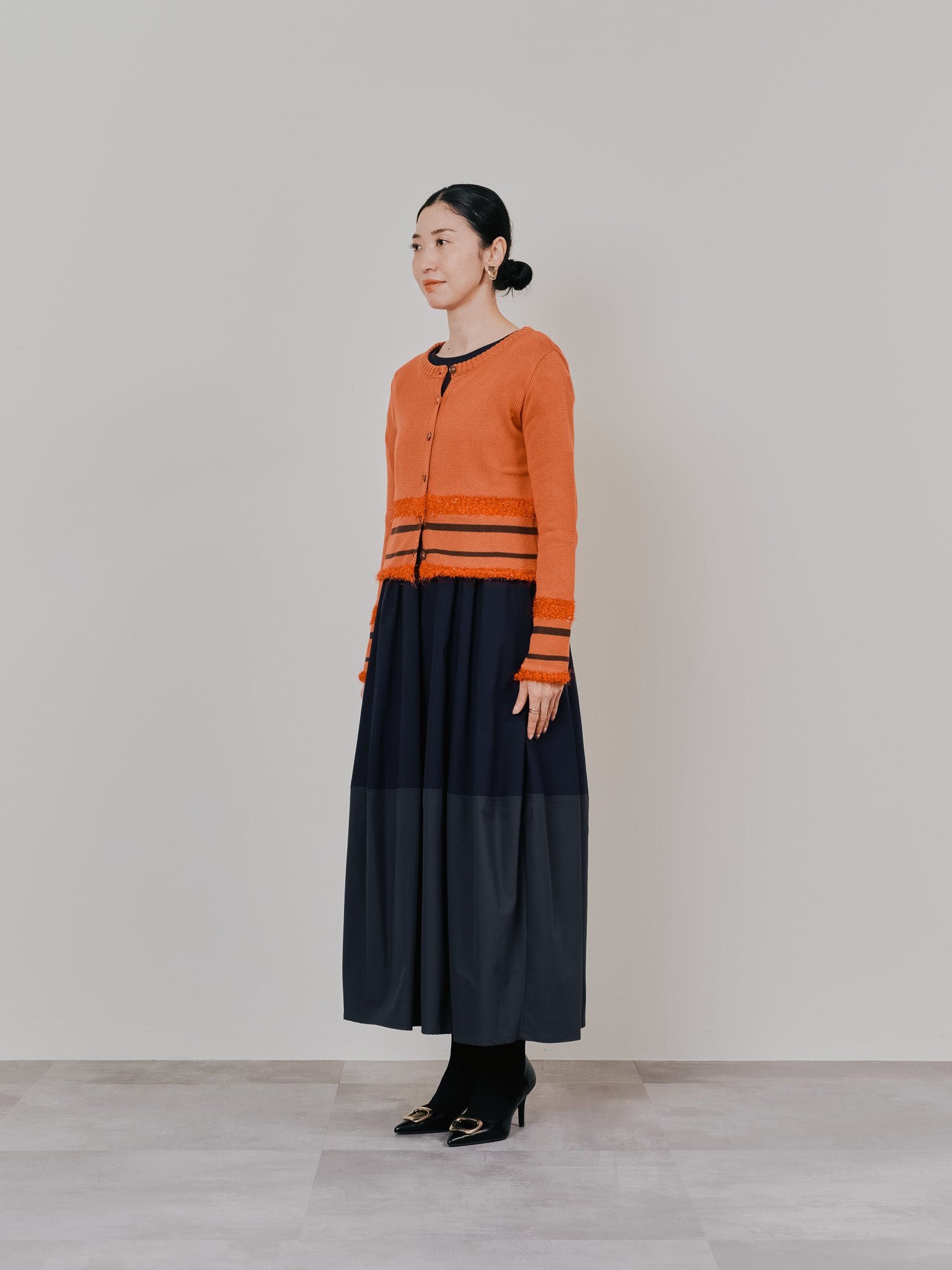 ショルダータックボリュームワンピース [601455] navy