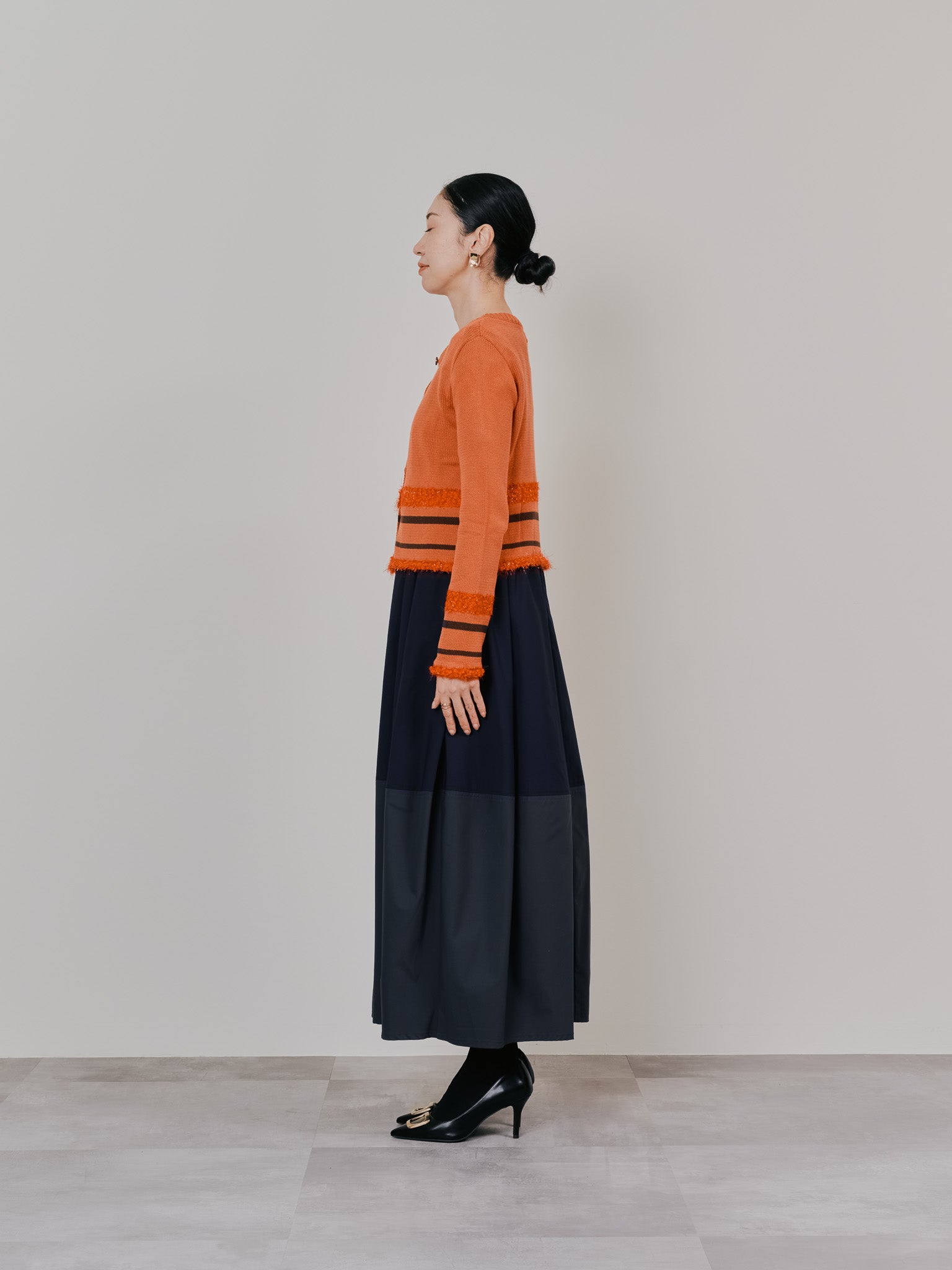 ポイントポップコーンマルチボーダーニットカーディガン [601458] orange