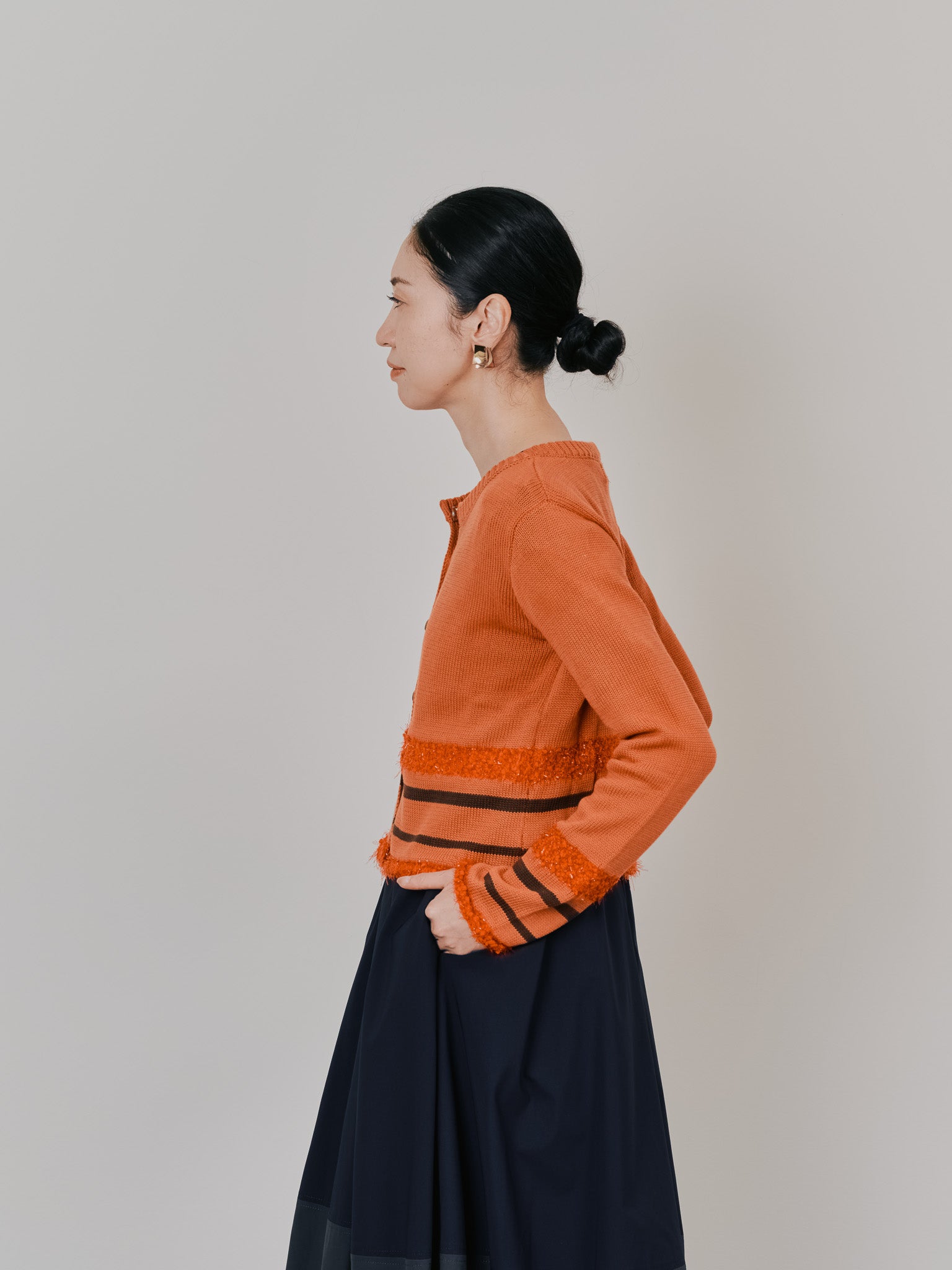 ポイントポップコーンマルチボーダーニットカーディガン [601458] orange