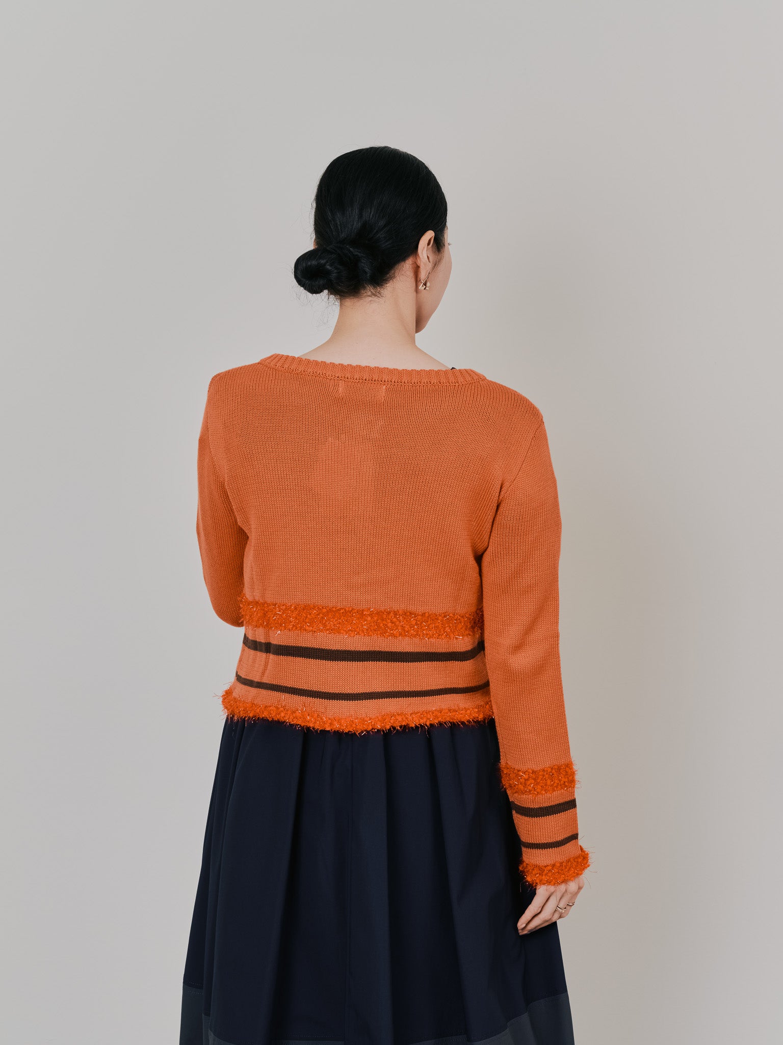 ポイントポップコーンマルチボーダーニットカーディガン [601458] orange