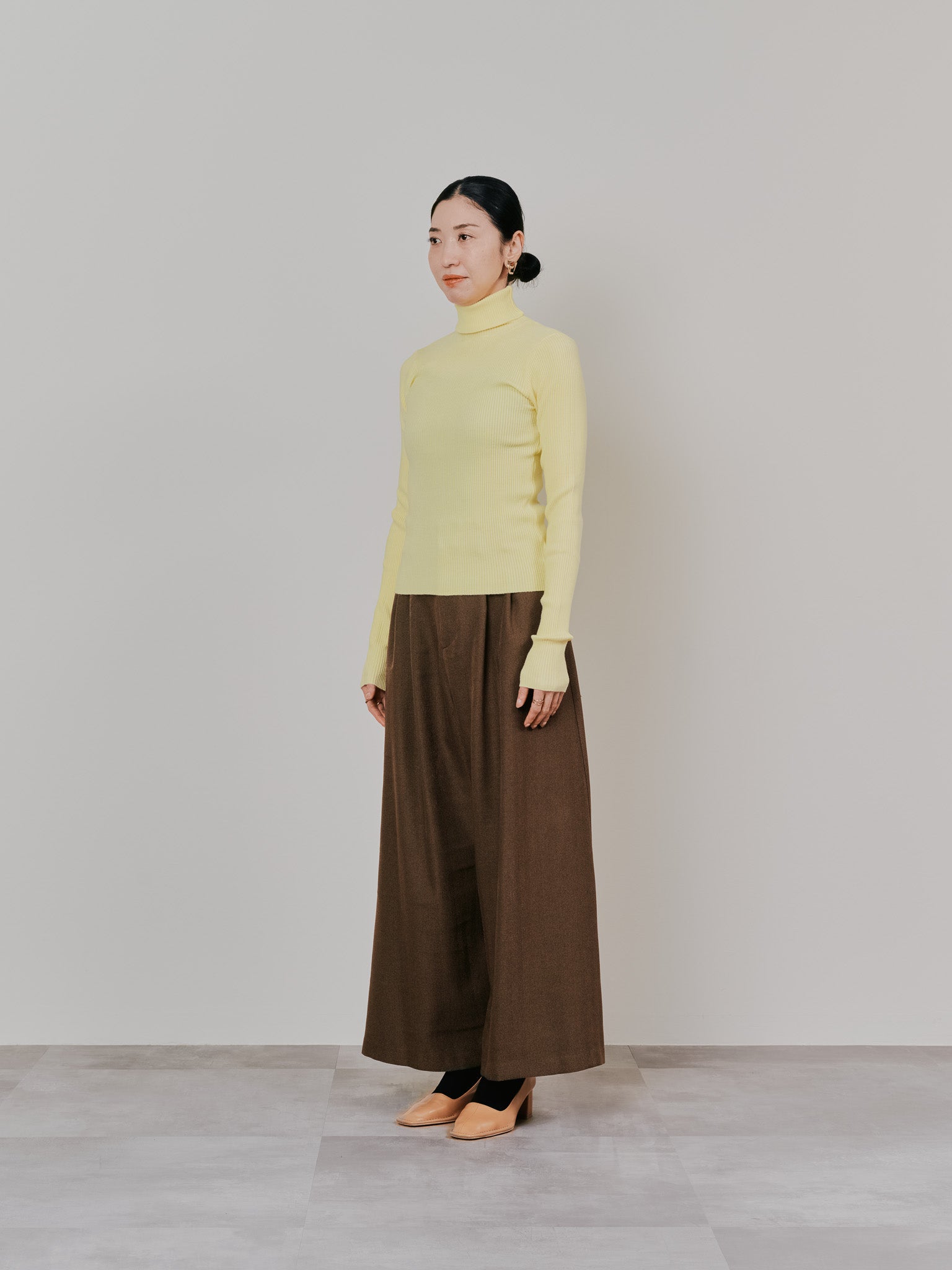 リブタートルニットトップス [605548] yellow