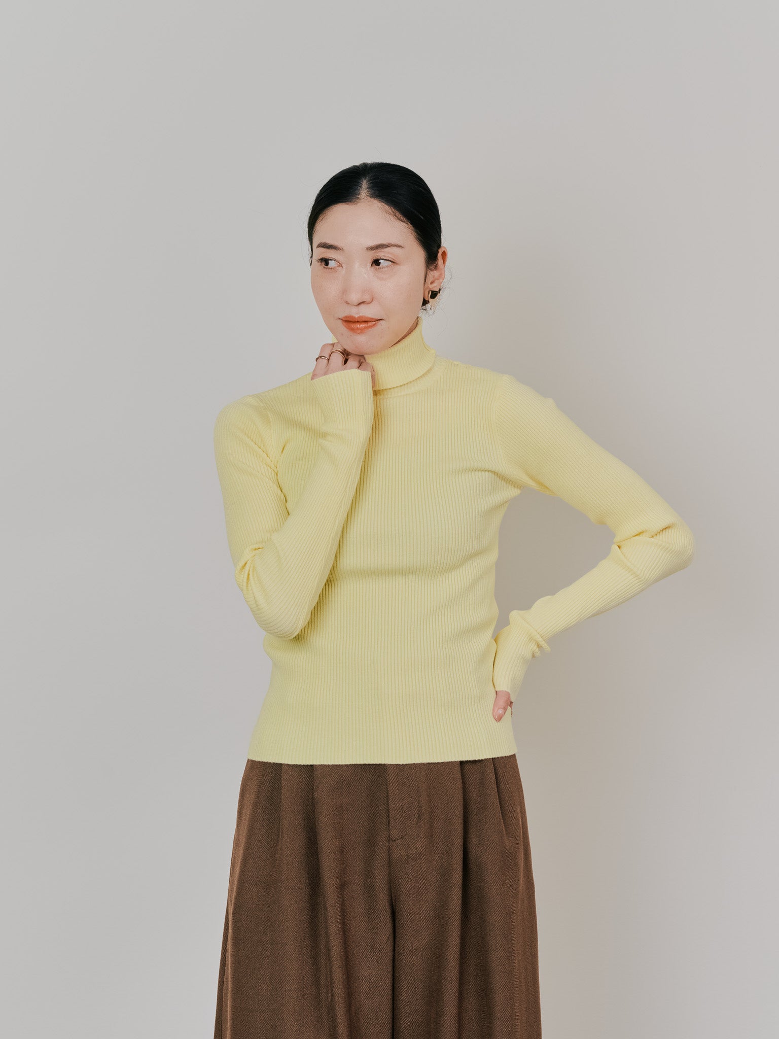 リブタートルニットトップス [605548] yellow