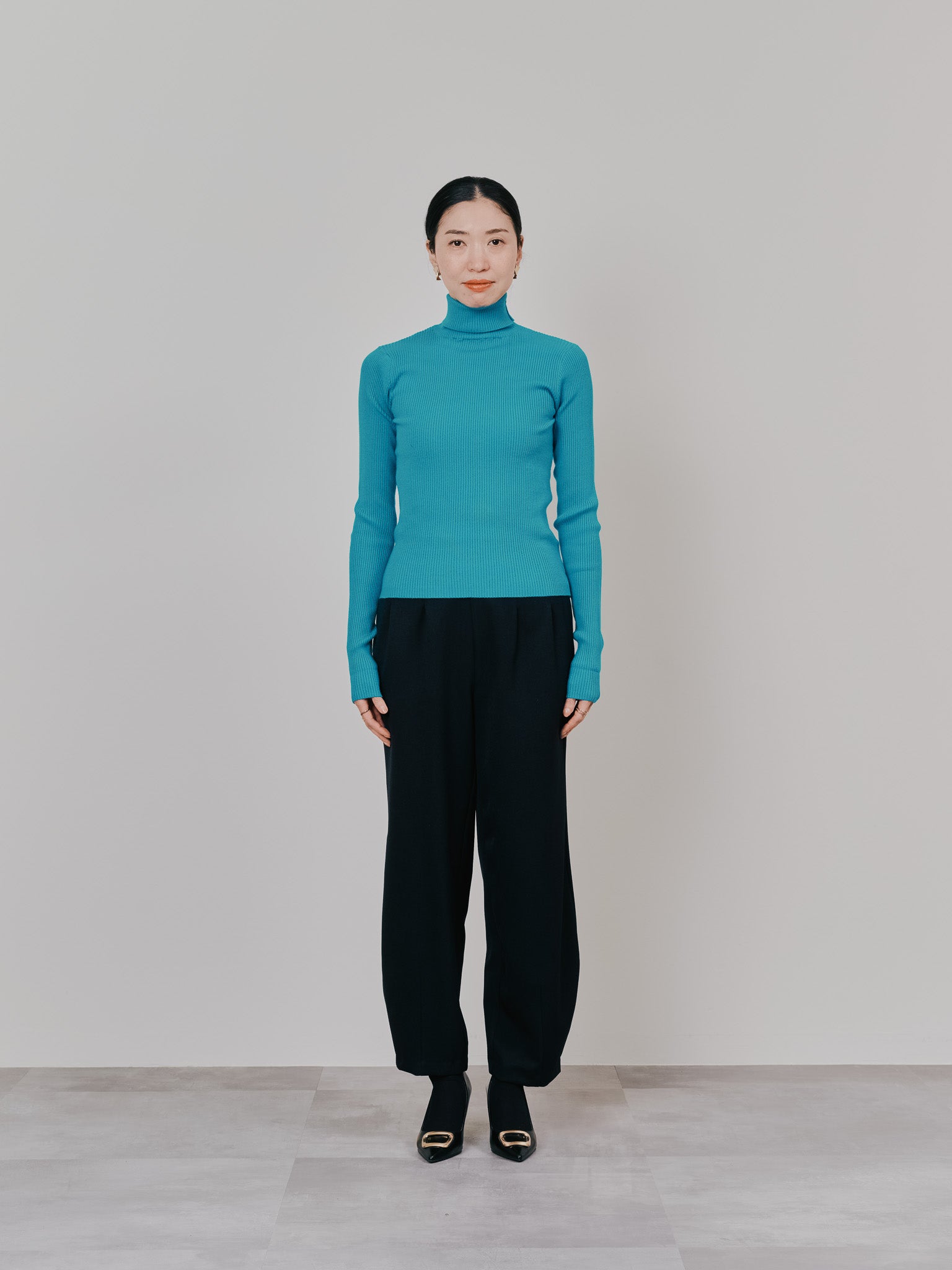 【SALE】リブタートルニットトップス [605548] turquoise