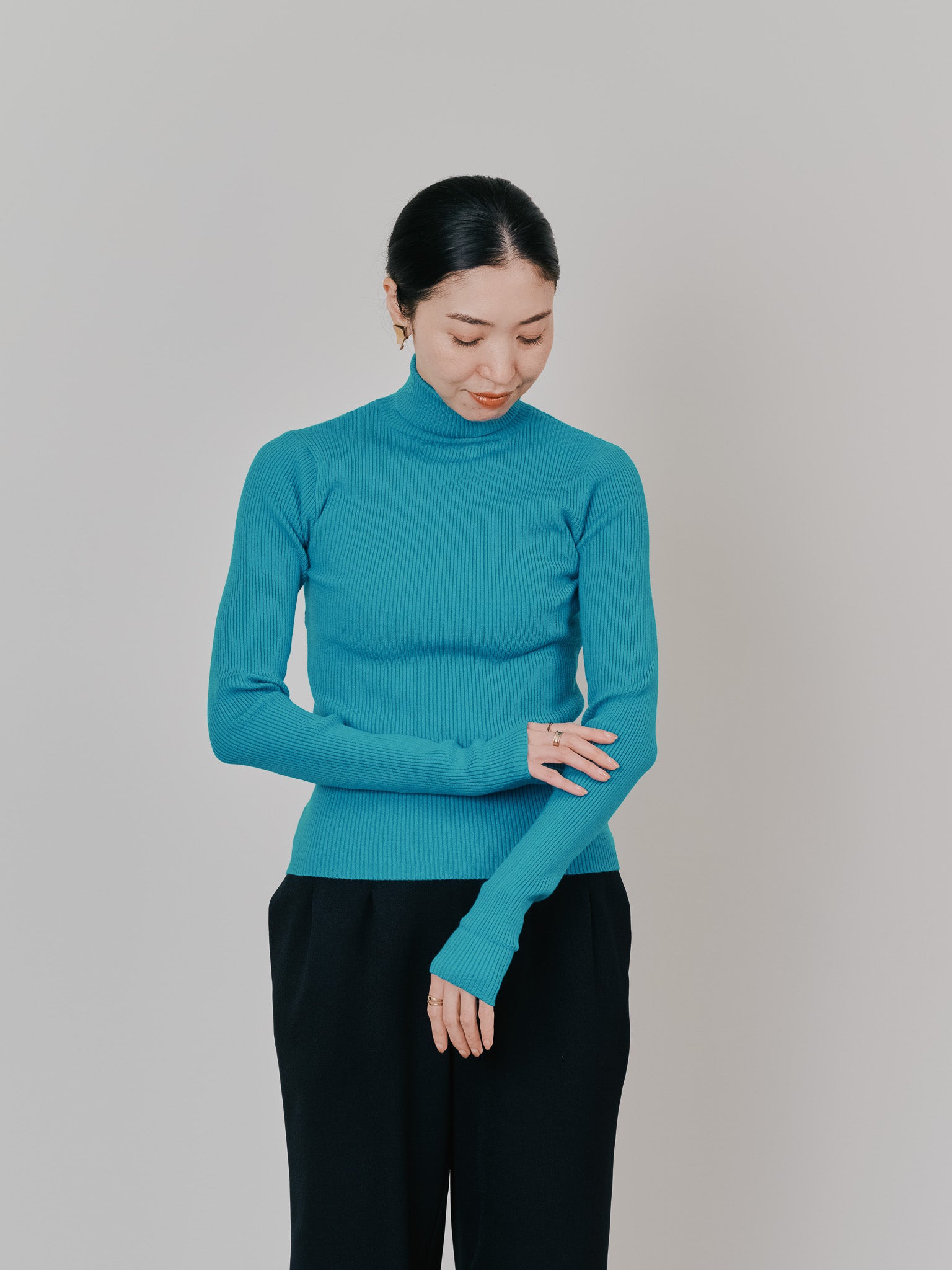 リブタートルニットトップス [605548] turquoise