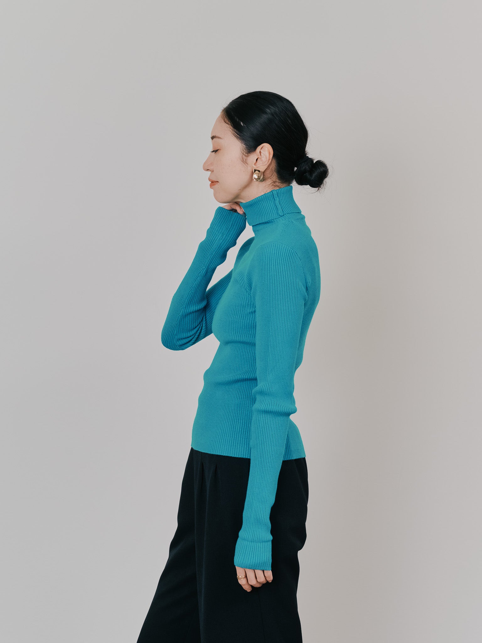 リブタートルニットトップス [605548] turquoise