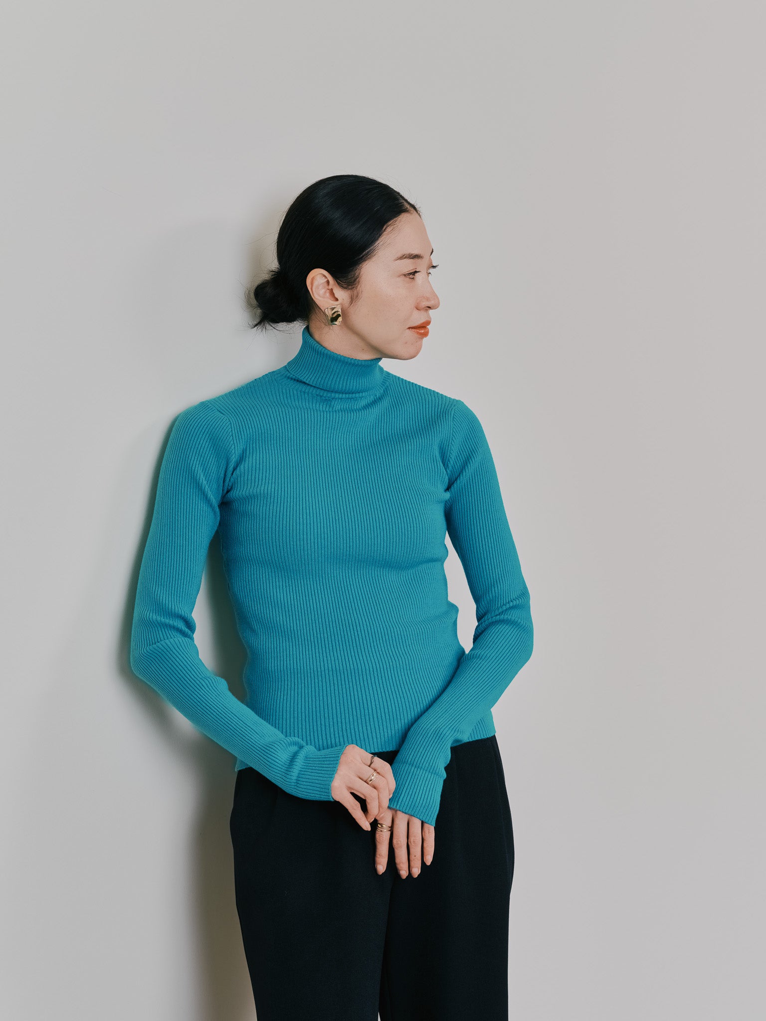 リブタートルニットトップス [605548] turquoise