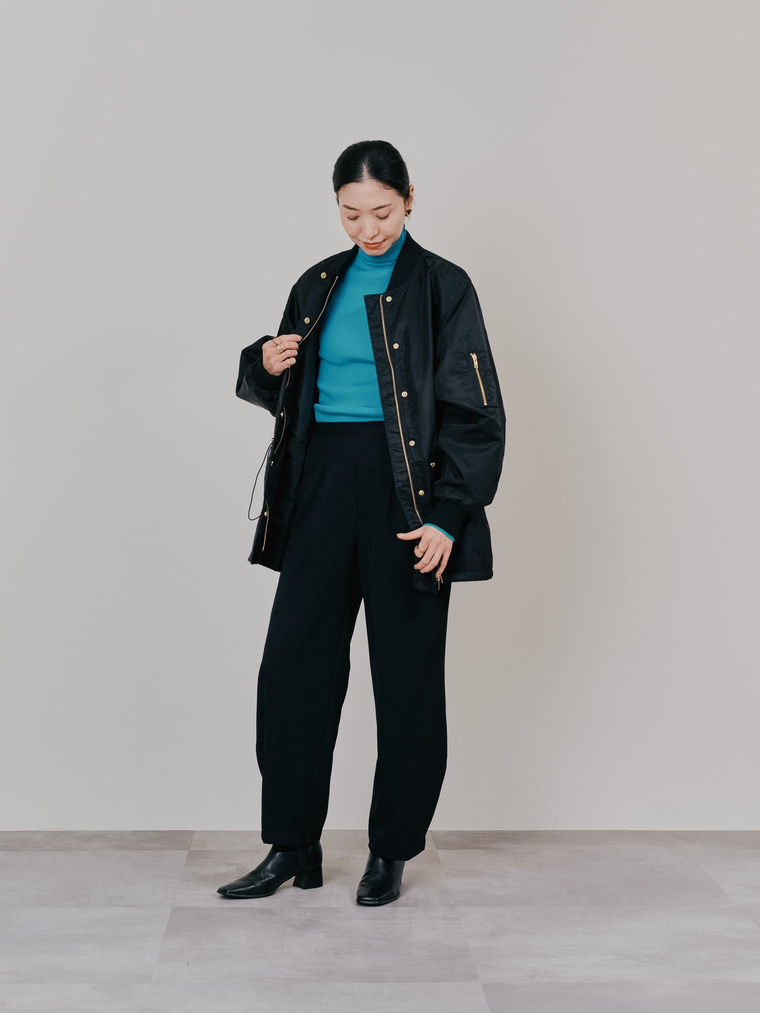 リブタートルニットトップス [605548] turquoise