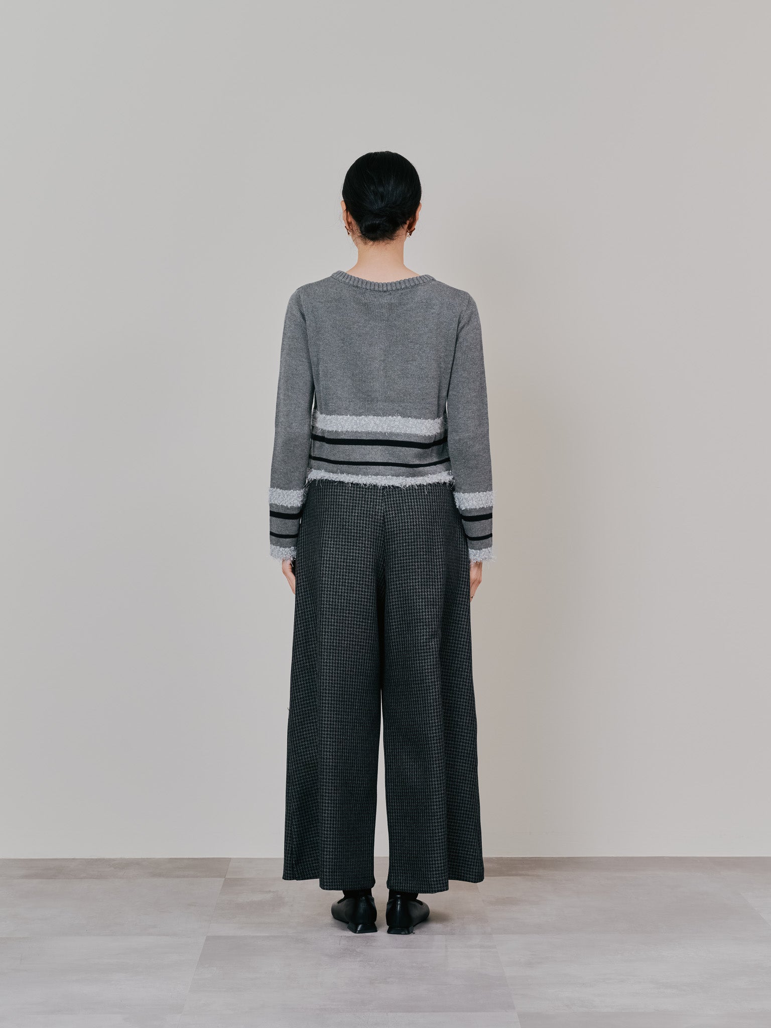 ポイントポップコーンマルチボーダーニットカーディガン [601458] light grey