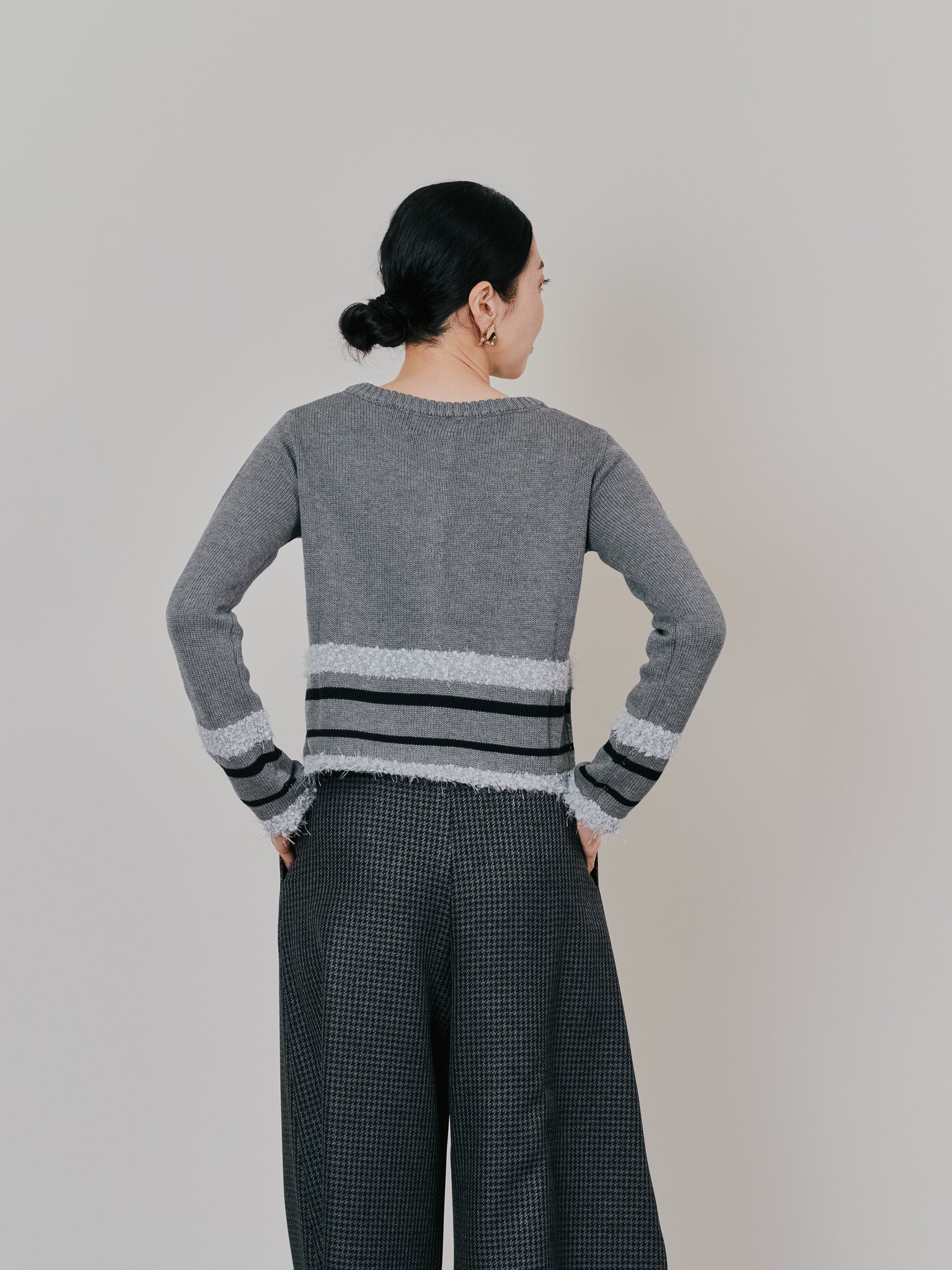 ポイントポップコーンマルチボーダーニットカーディガン [601458] light grey