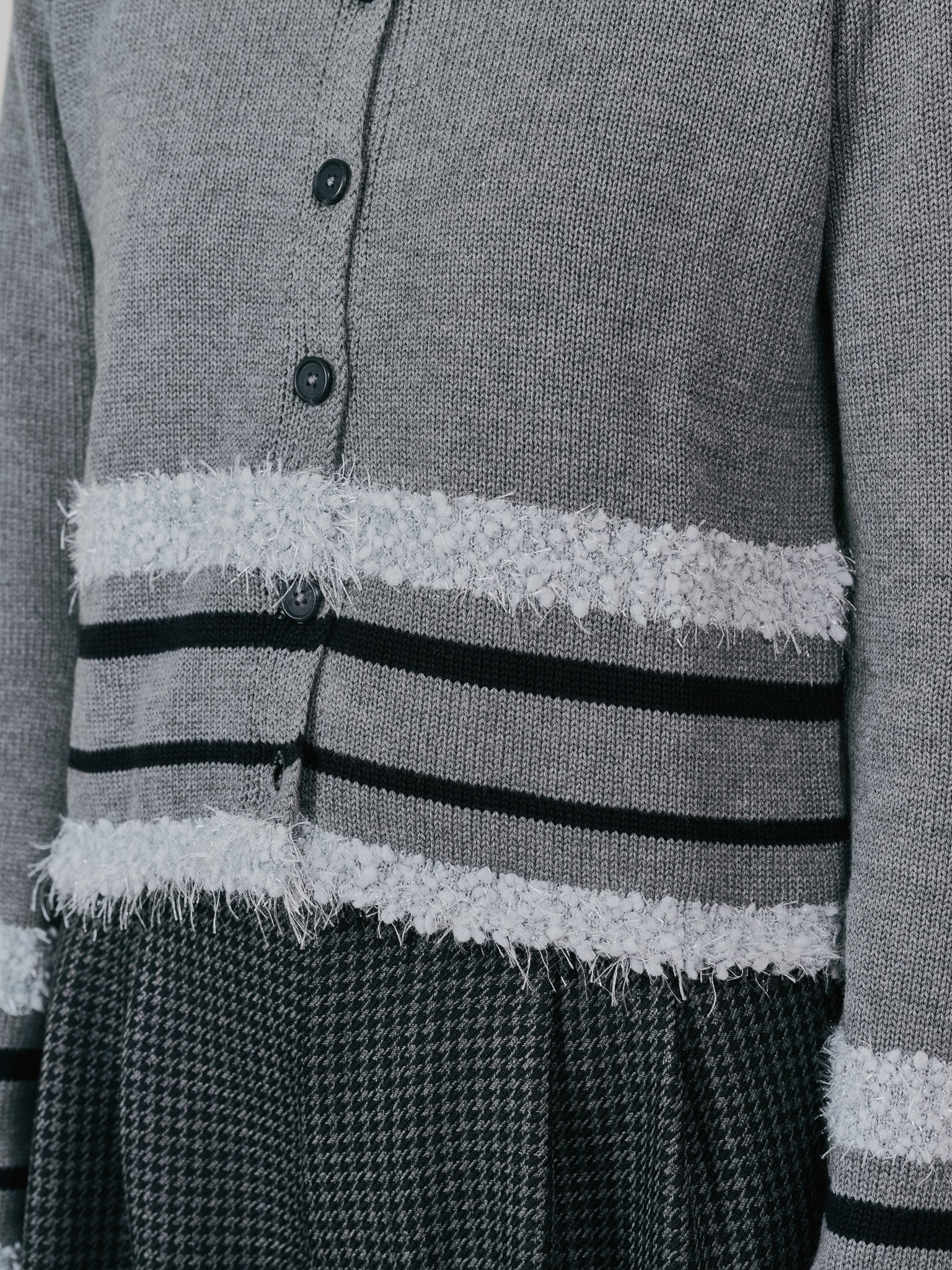 ポイントポップコーンマルチボーダーニットカーディガン [601458] light grey