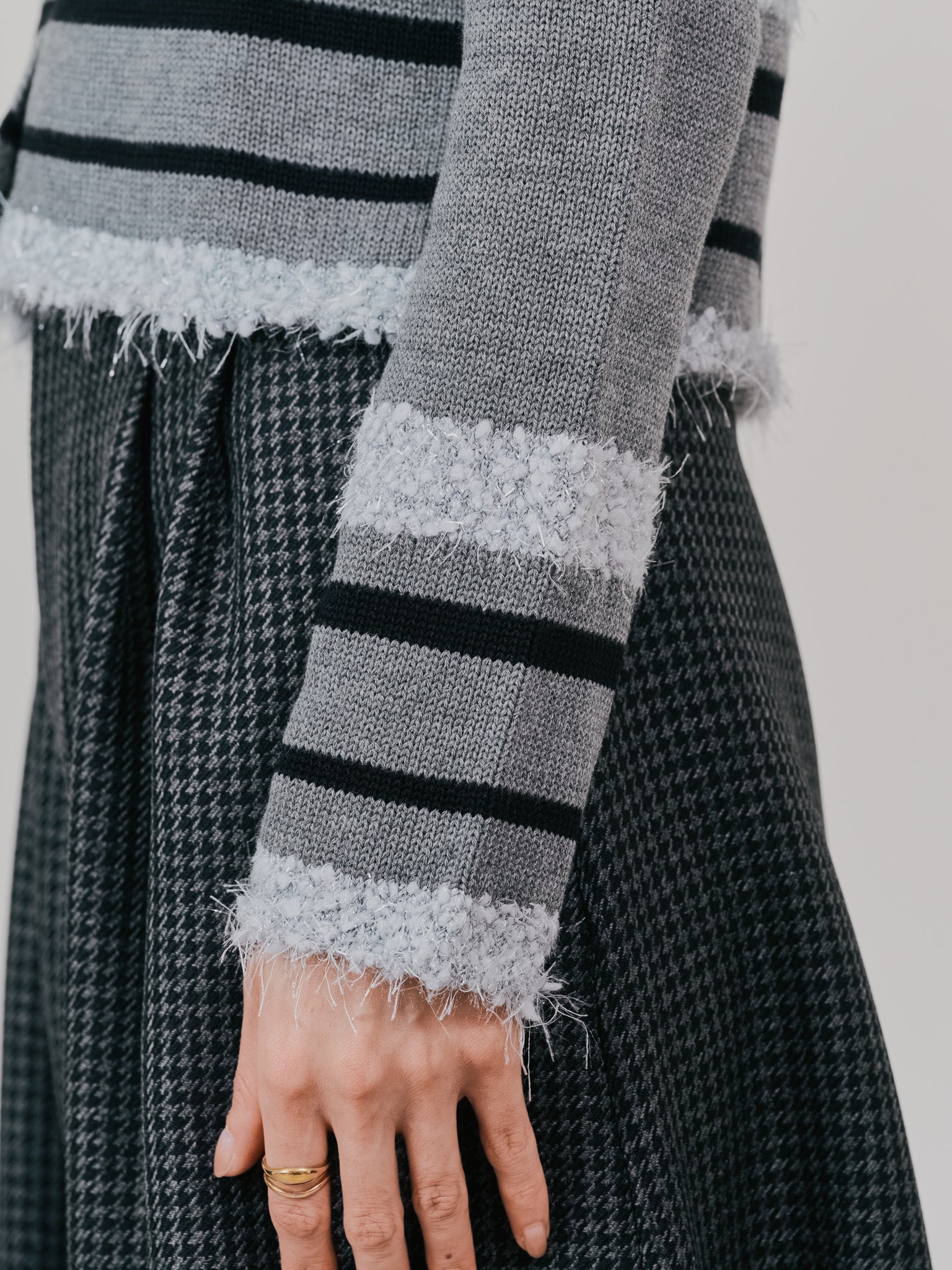 ポイントポップコーンマルチボーダーニットカーディガン [601458] light grey