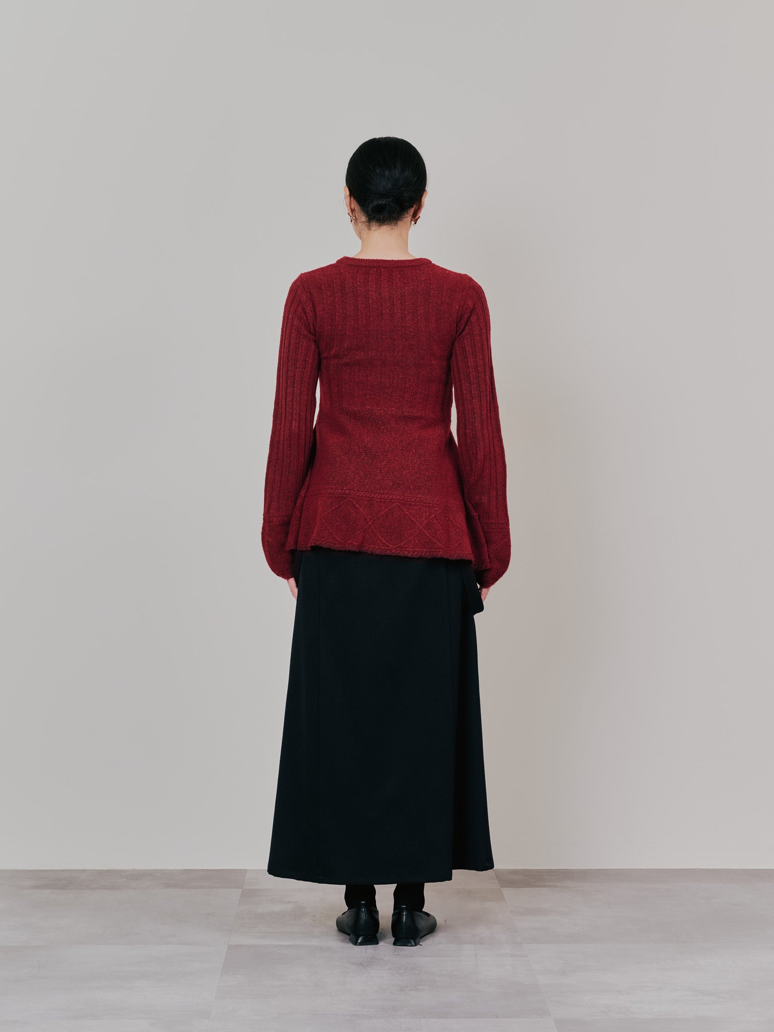 【SALE】ケーブルペプラムニットトップス [605534] wine