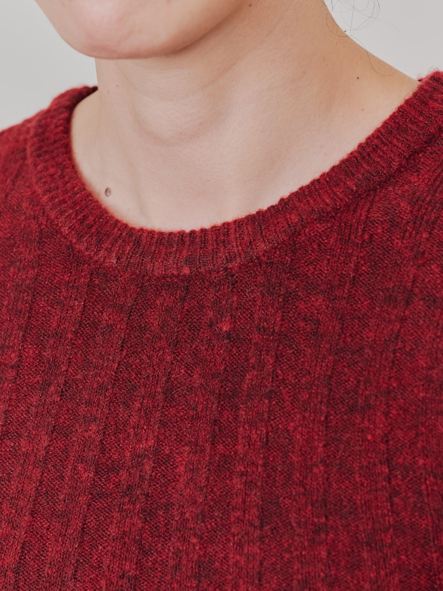 ケーブルペプラムニットトップス [605534] wine