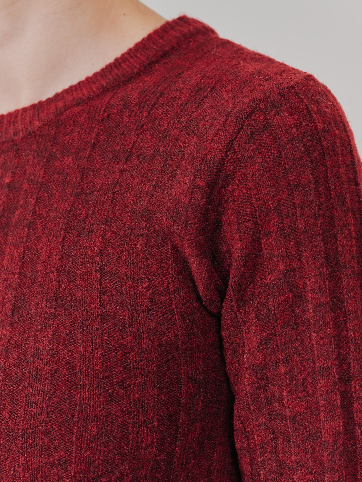 ケーブルペプラムニットトップス [605534] wine