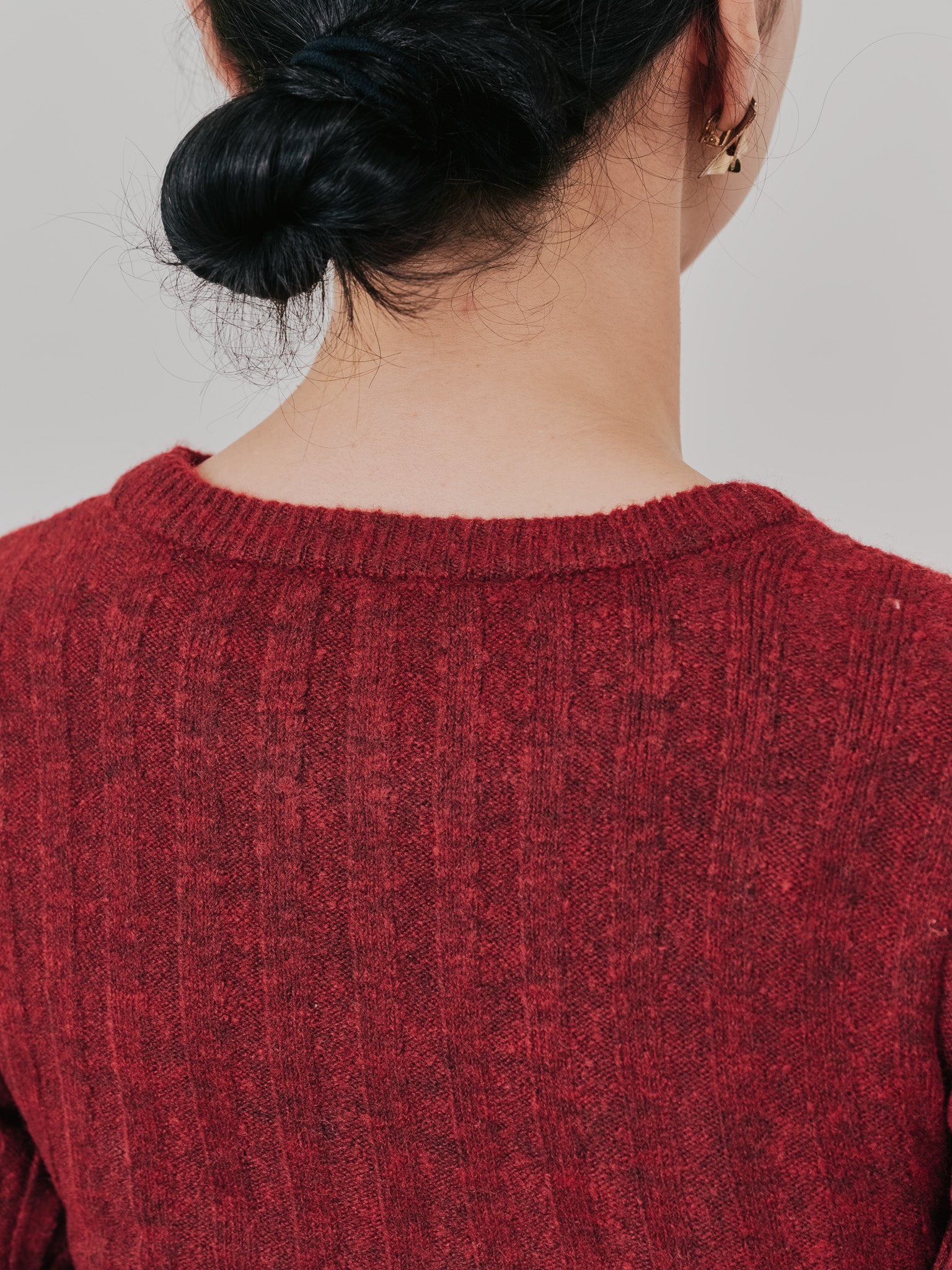 ケーブルペプラムニットトップス [605534] wine