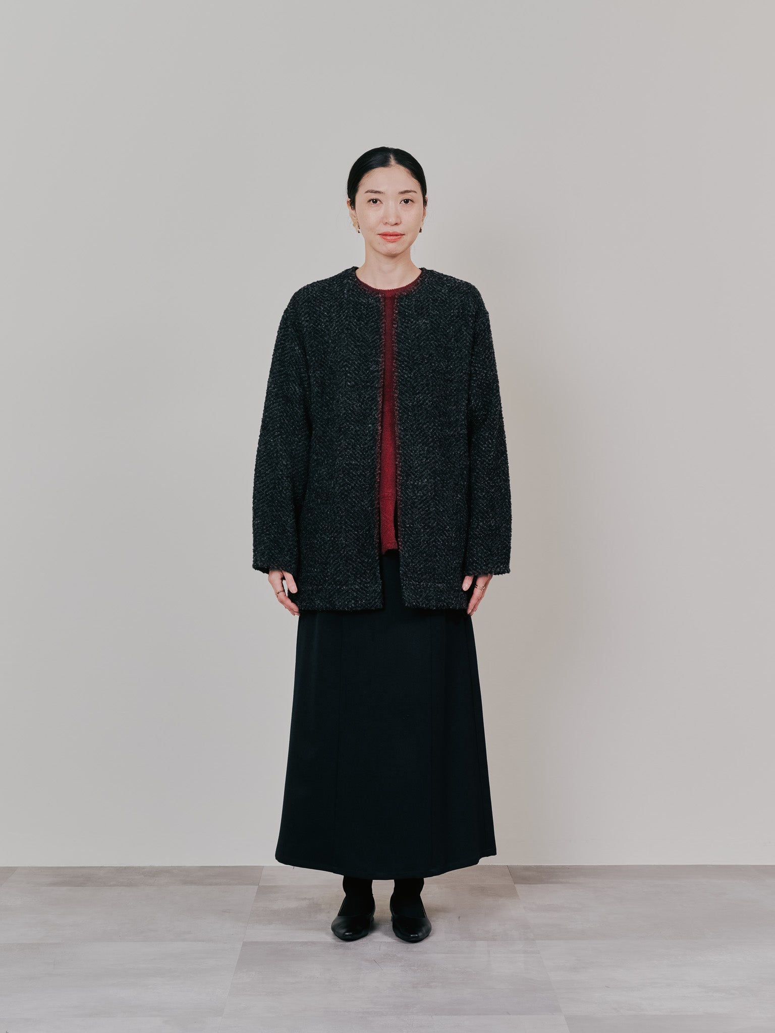 【-PRE SALE- 12/15 18:00まで!!】バックタックヘリンボーンツィードコーディガン [605561] charcoal