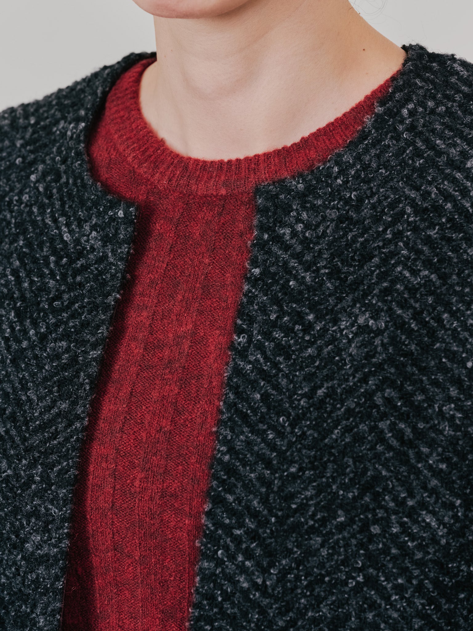 【-PRE SALE- 12/15 18:00まで!!】バックタックヘリンボーンツィードコーディガン [605561] charcoal