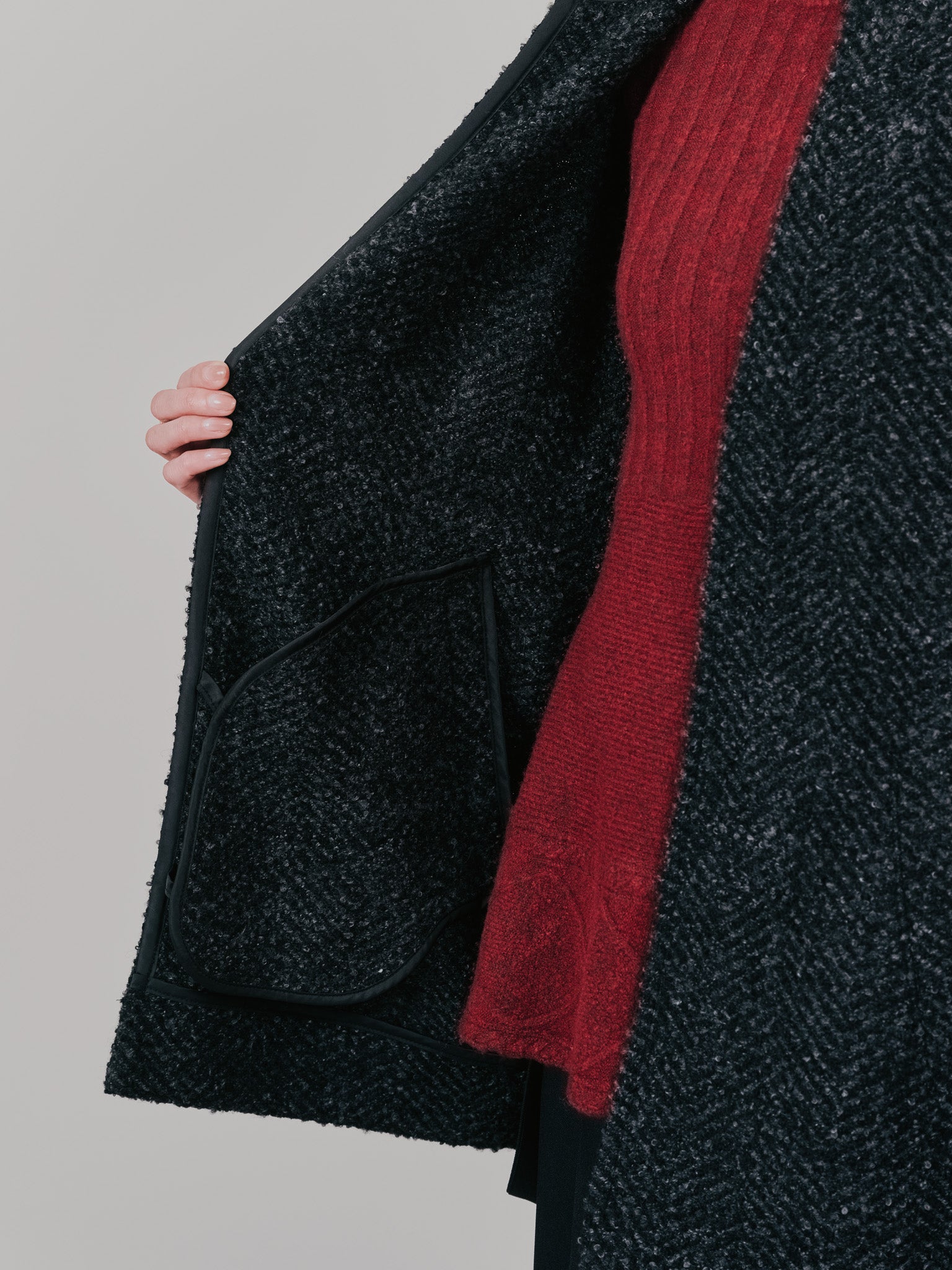 【-PRE SALE- 12/15 18:00まで!!】バックタックヘリンボーンツィードコーディガン [605561] charcoal