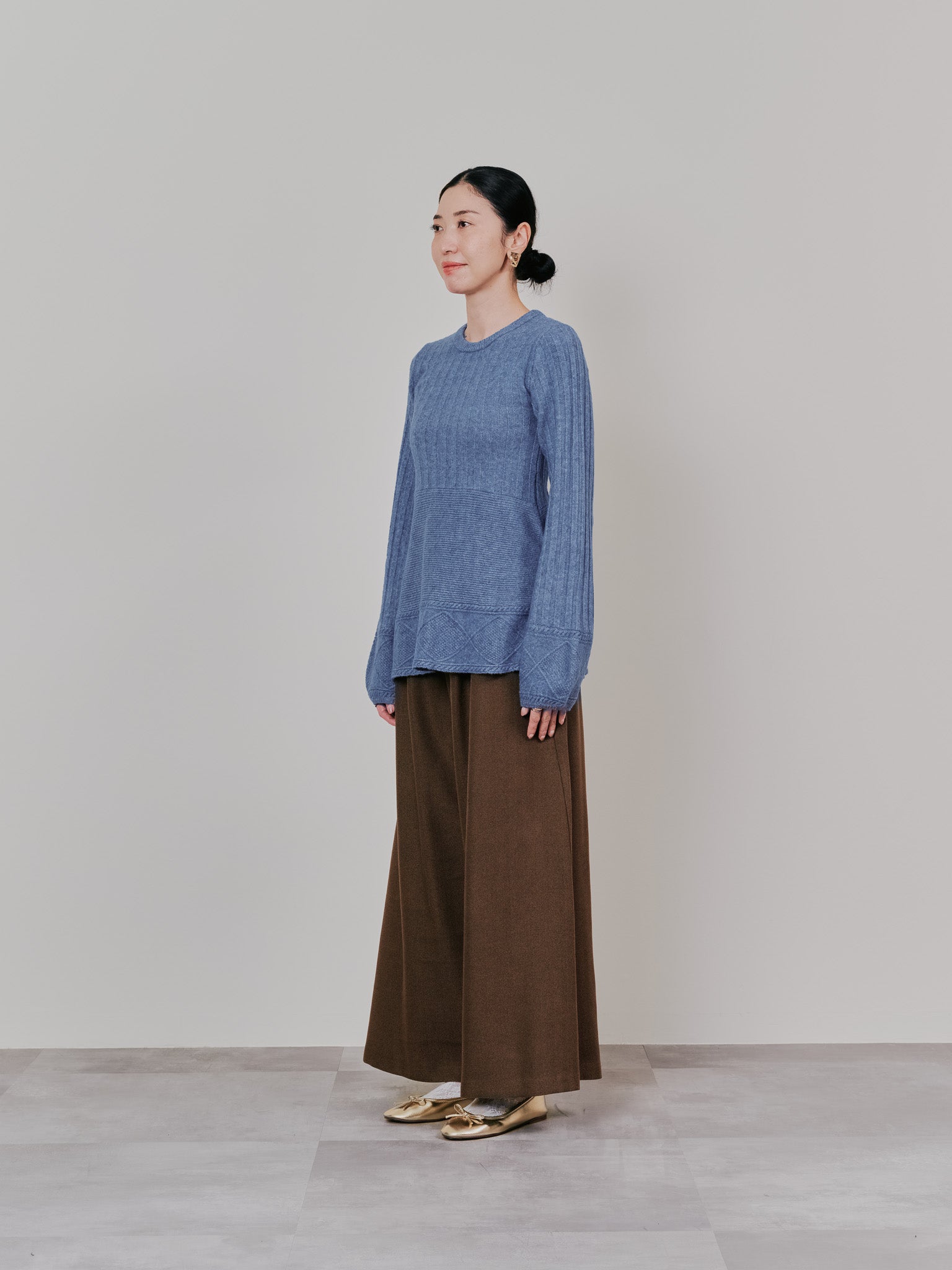 ケーブルペプラムニットトップス [605534] blue