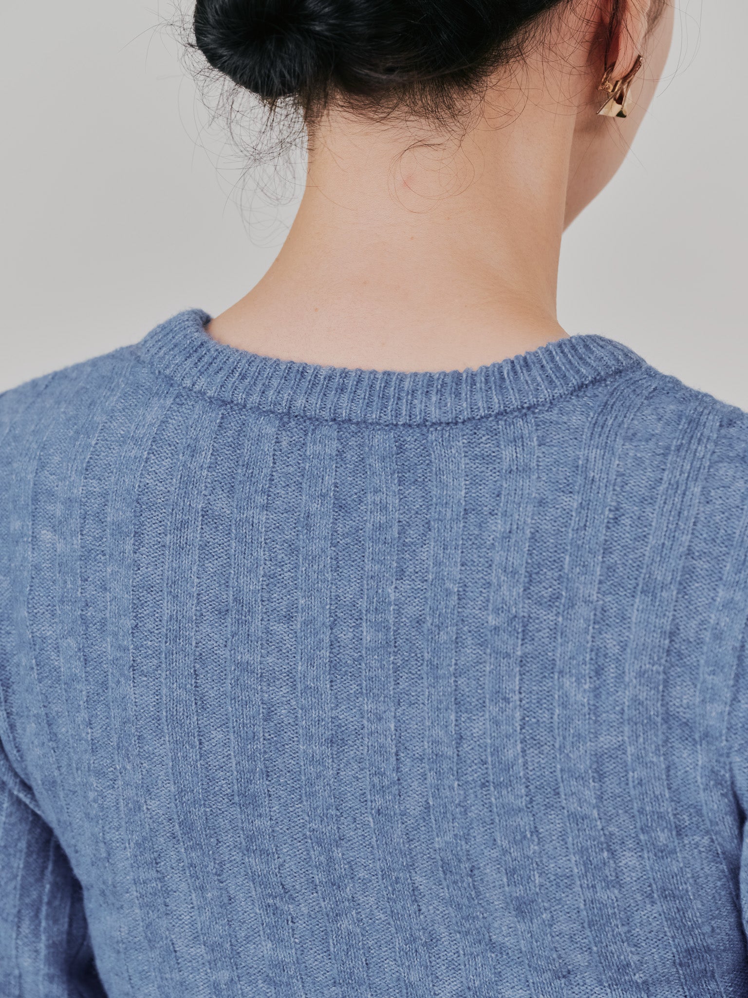 ケーブルペプラムニットトップス [605534] blue