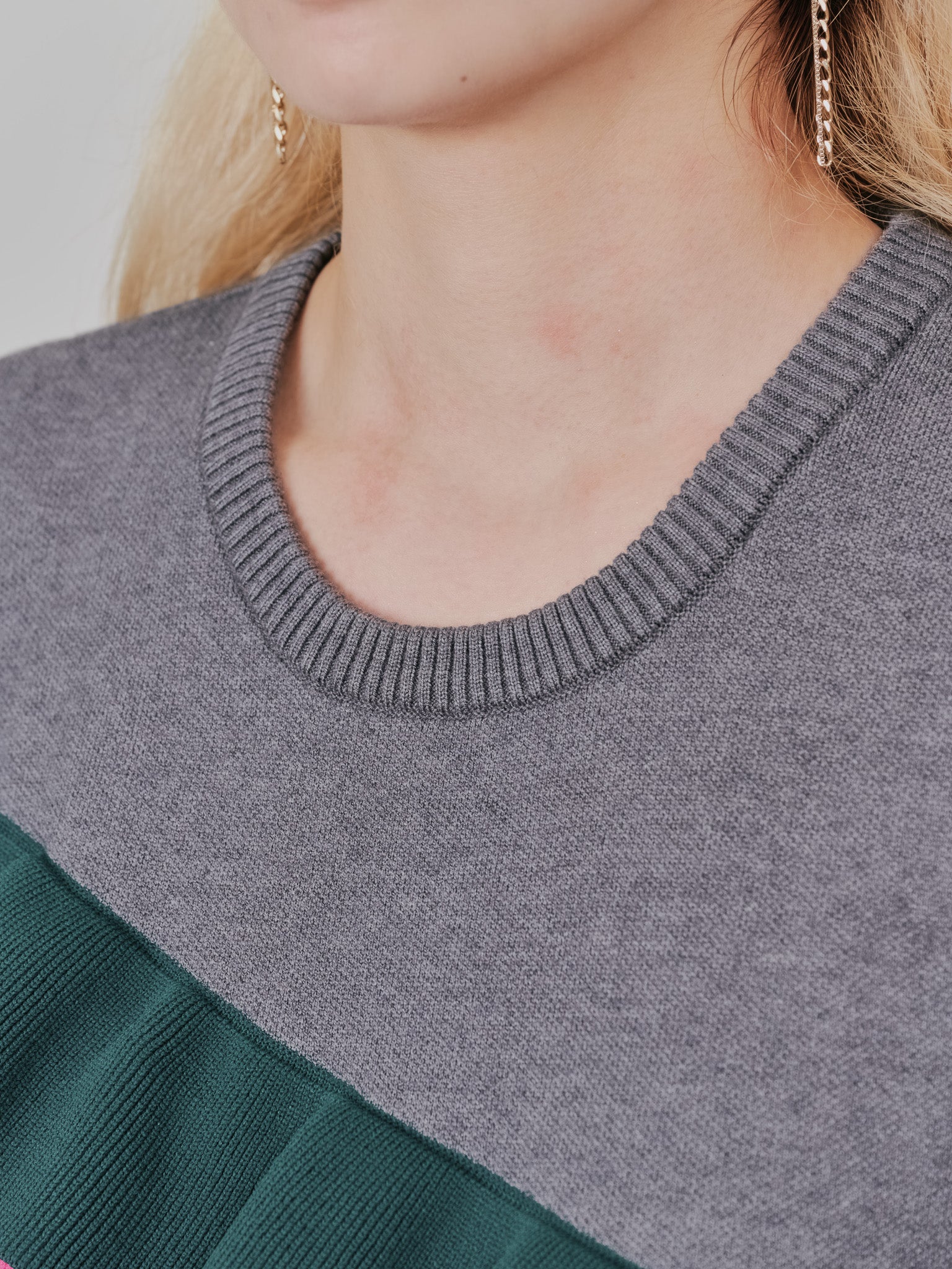 配色フリルティアードニットワンピース [601411] charcoal