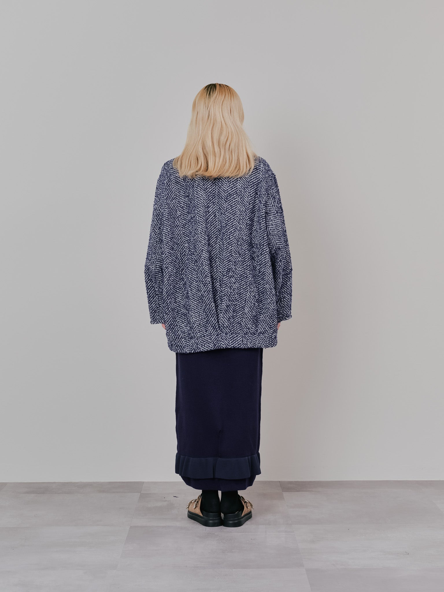 配色フリルティアードニットワンピース [601411] navy