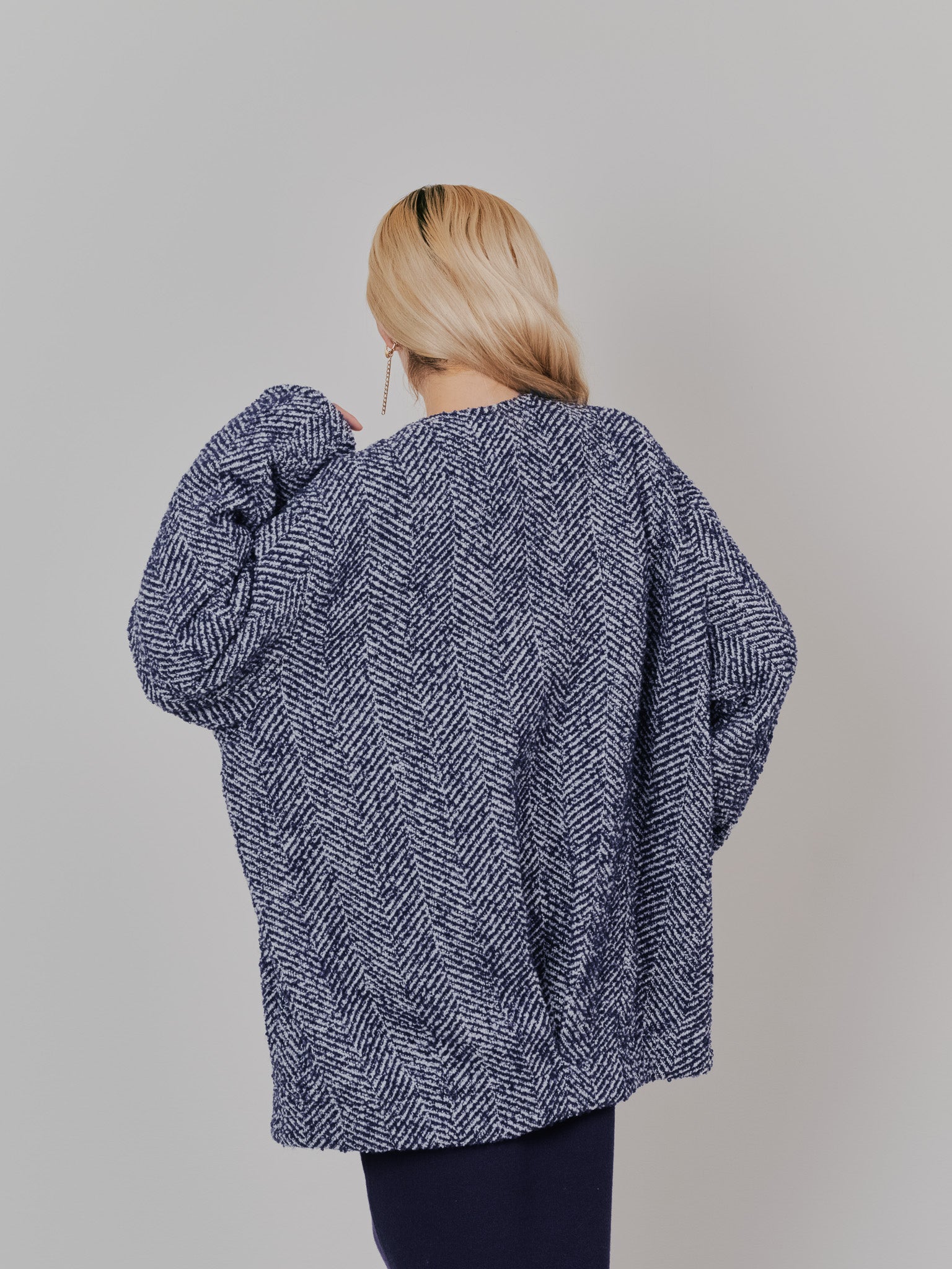 【-PRE SALE- 12/15 18:00まで!!】バックタックヘリンボーンツィードコーディガン [605561] blue