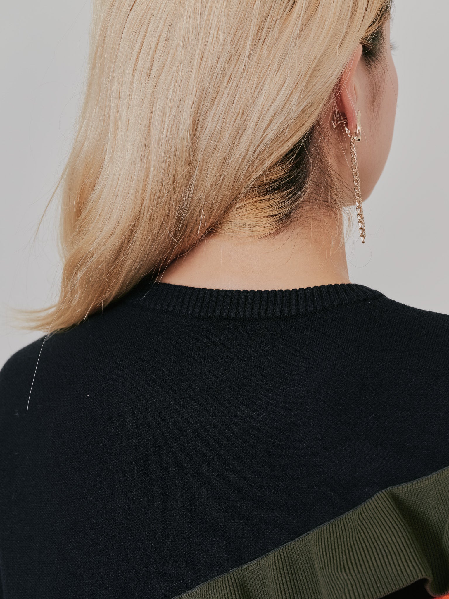 配色フリルティアードニットワンピース [601411] black