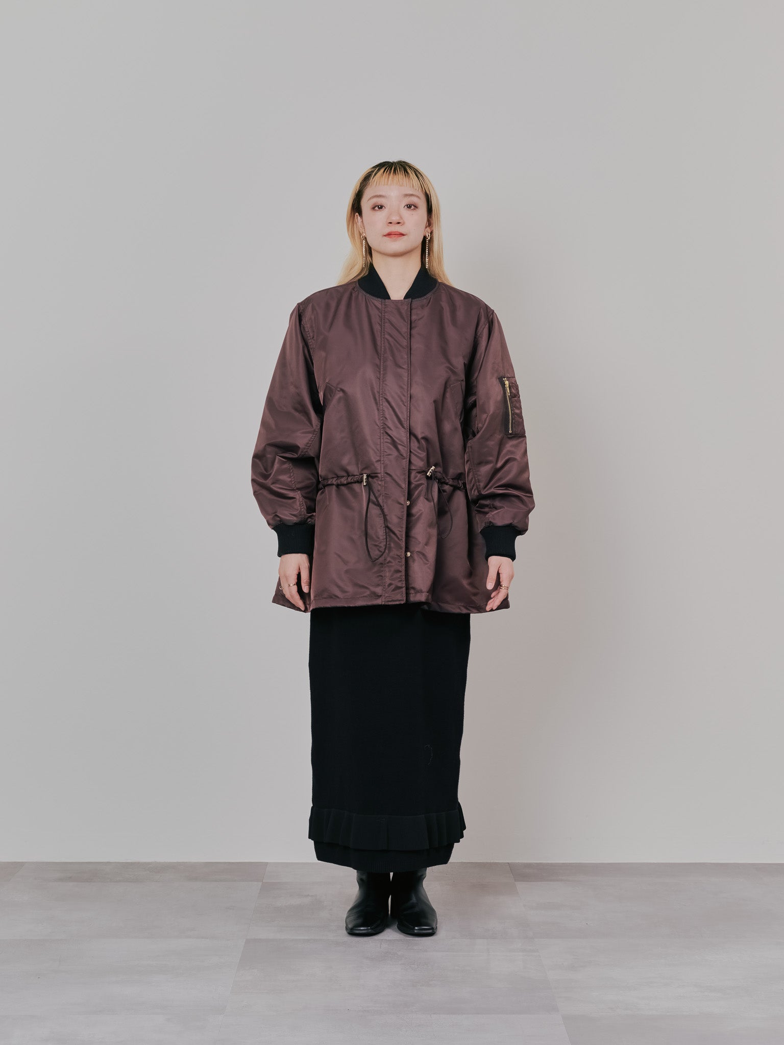 配色フリルティアードニットワンピース [601411] black