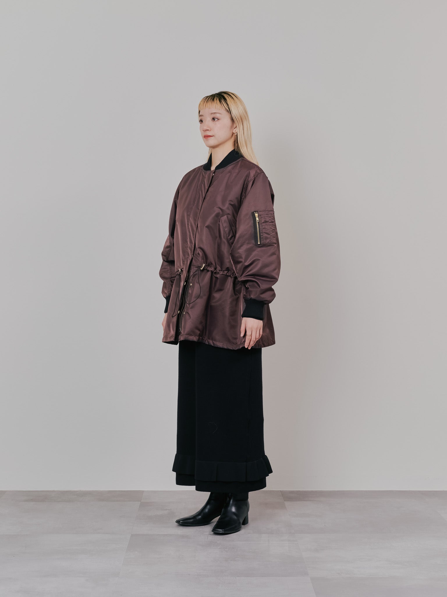 配色フリルティアードニットワンピース [601411] black