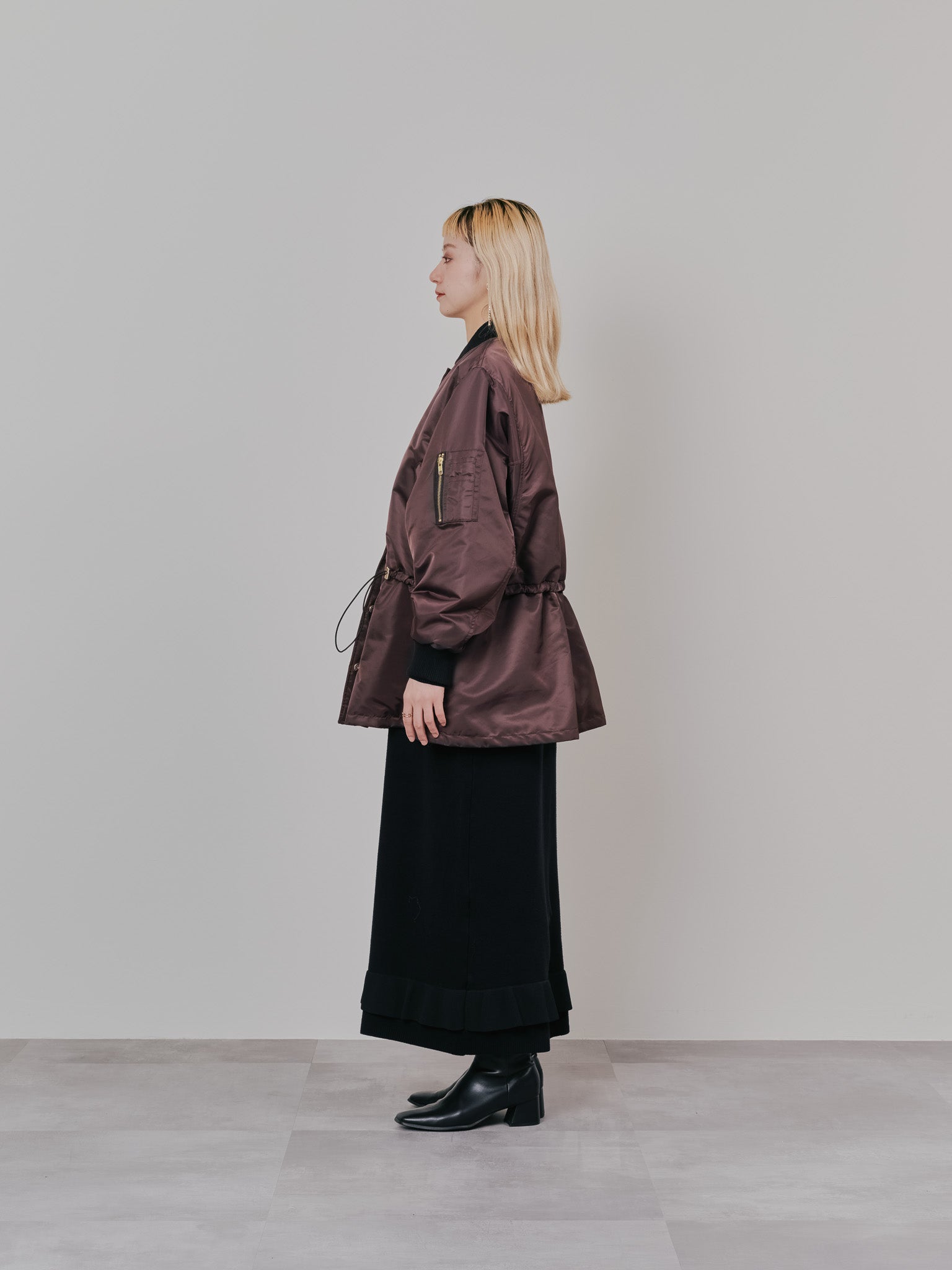 配色フリルティアードニットワンピース [601411] black