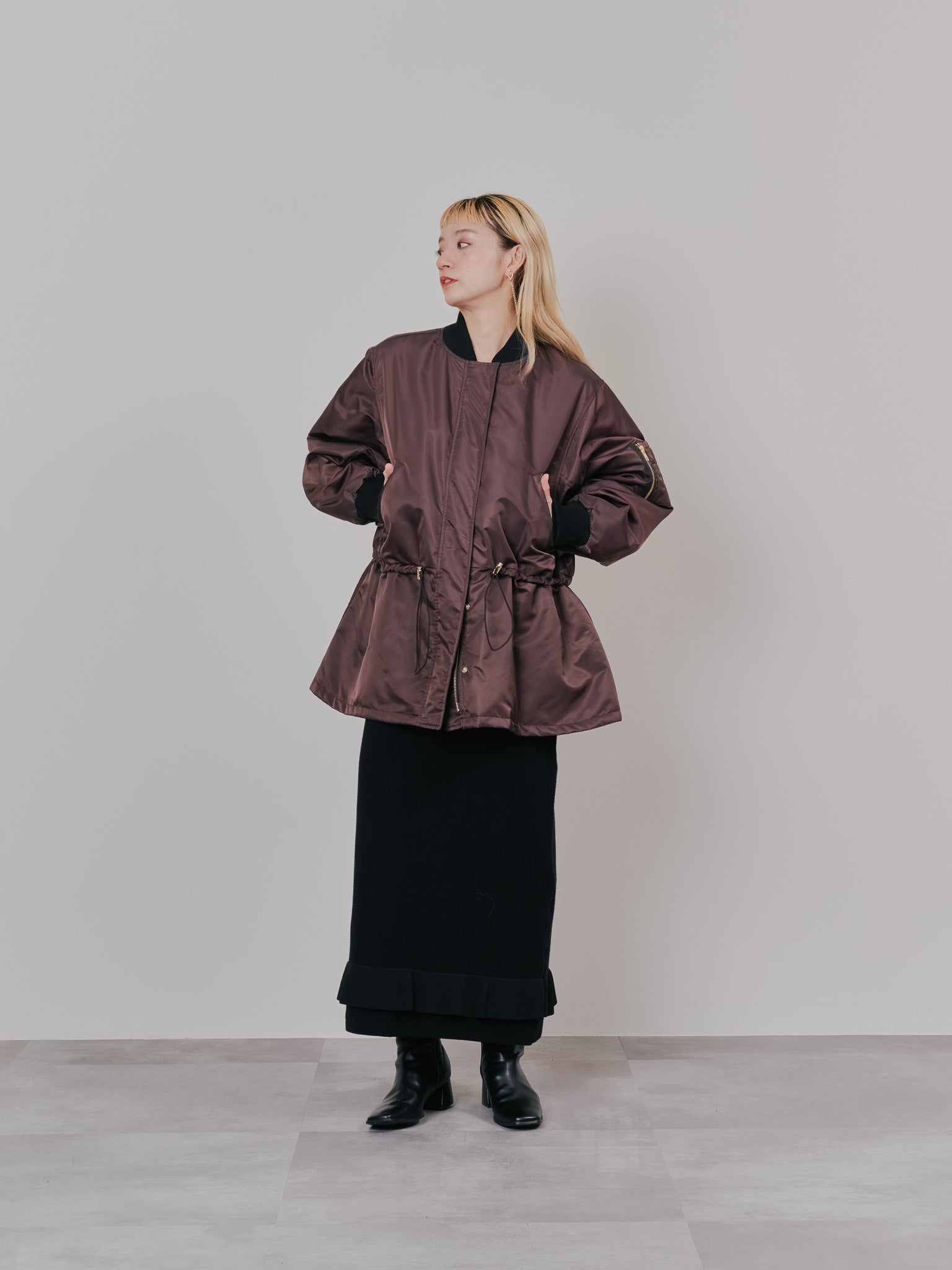 配色フリルティアードニットワンピース [601411] black