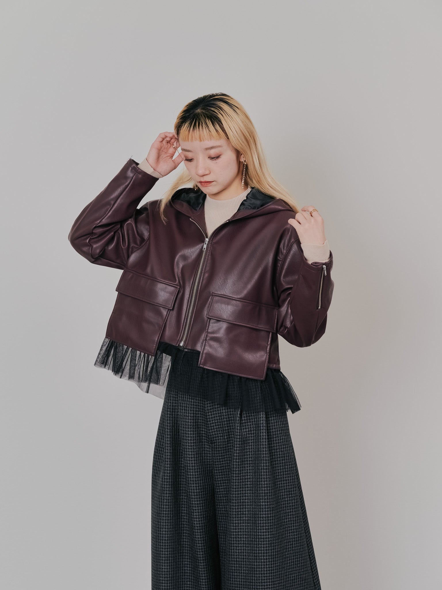 ヘムチュールフーディージャケット [601456] brown