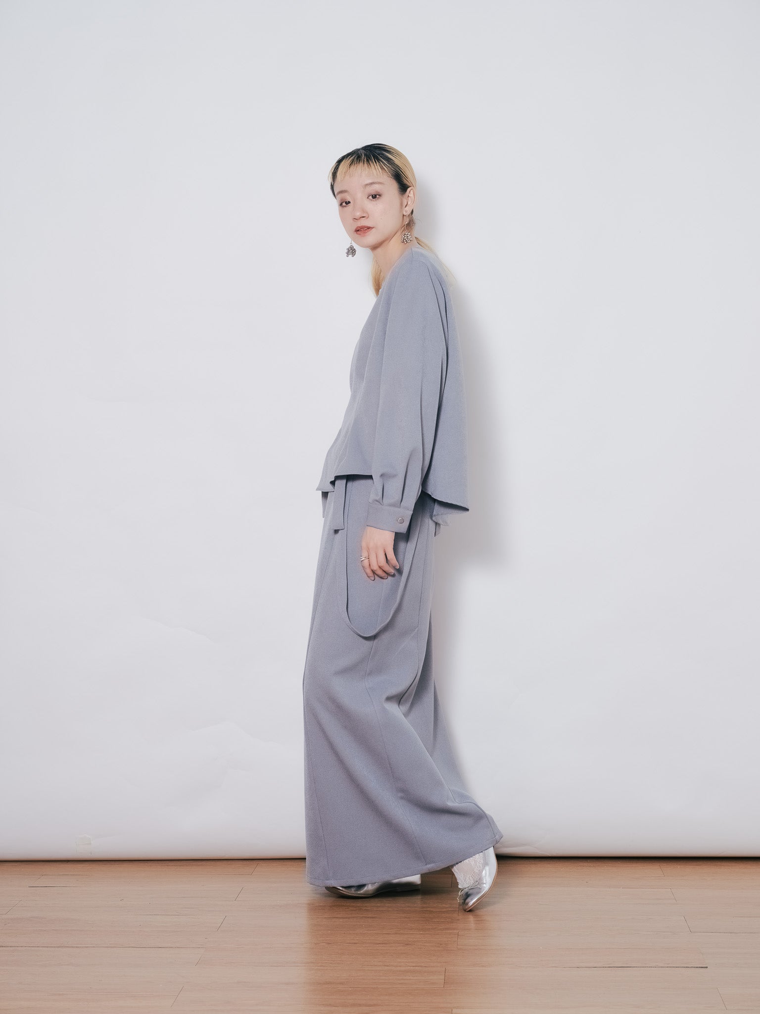 【SALE】ウエストタックウールライクツイルトップス [608327] grey