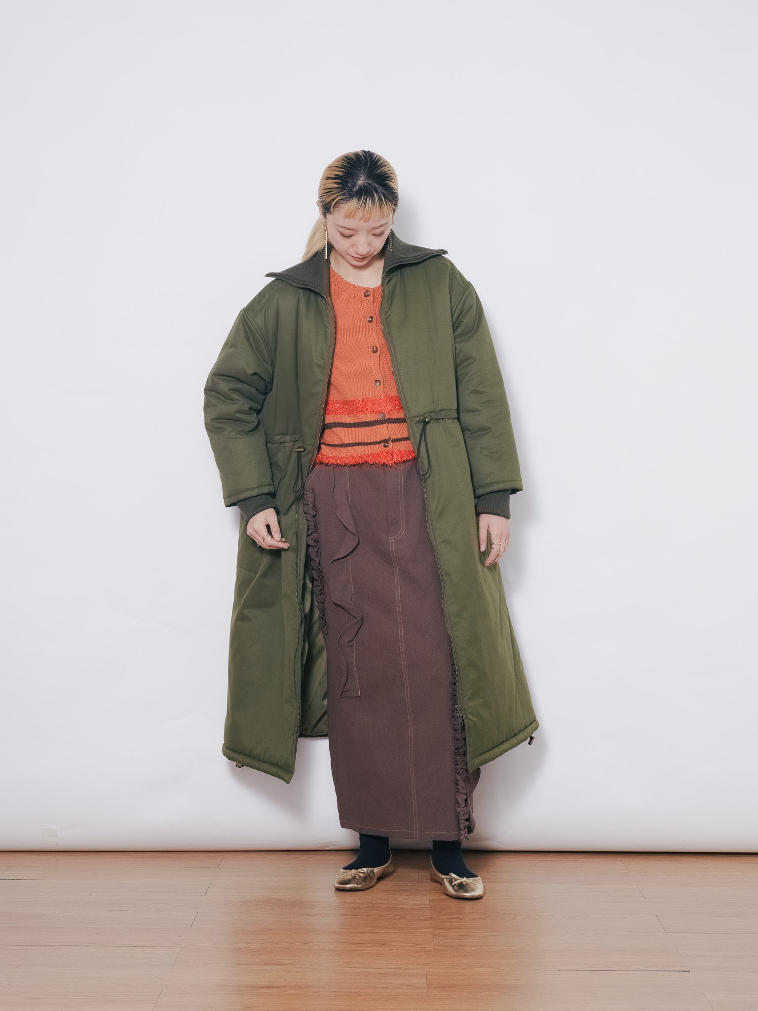 2WAYリブカラーモッズコート [601423] khaki