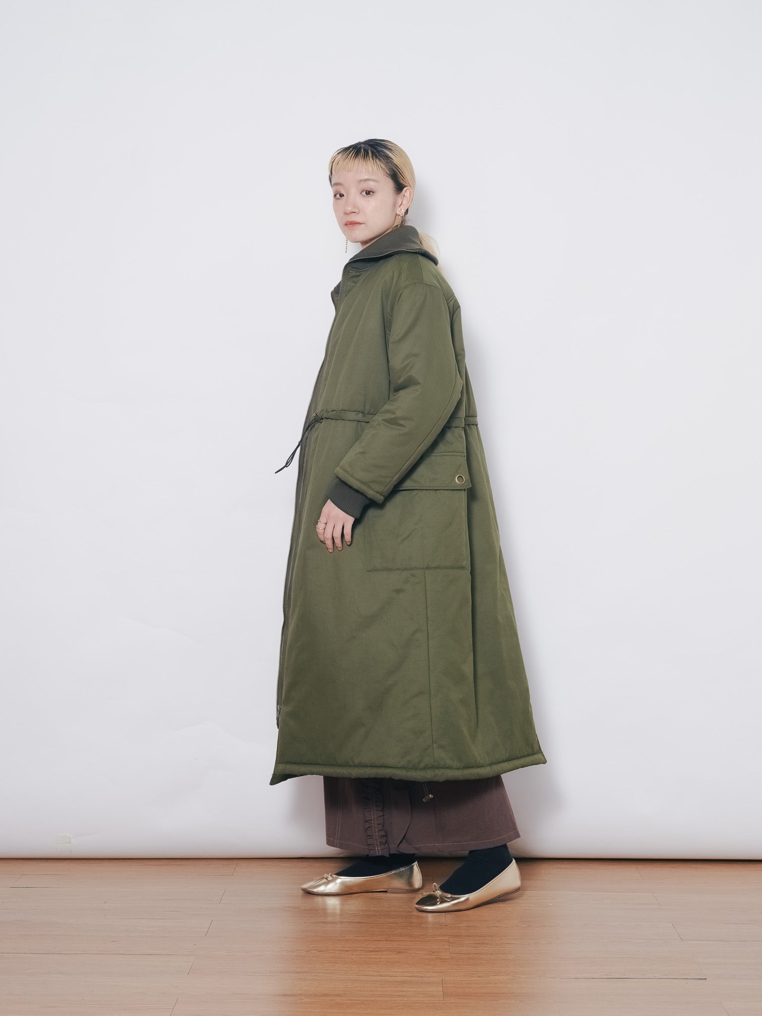 2WAYリブカラーモッズコート [601423] khaki