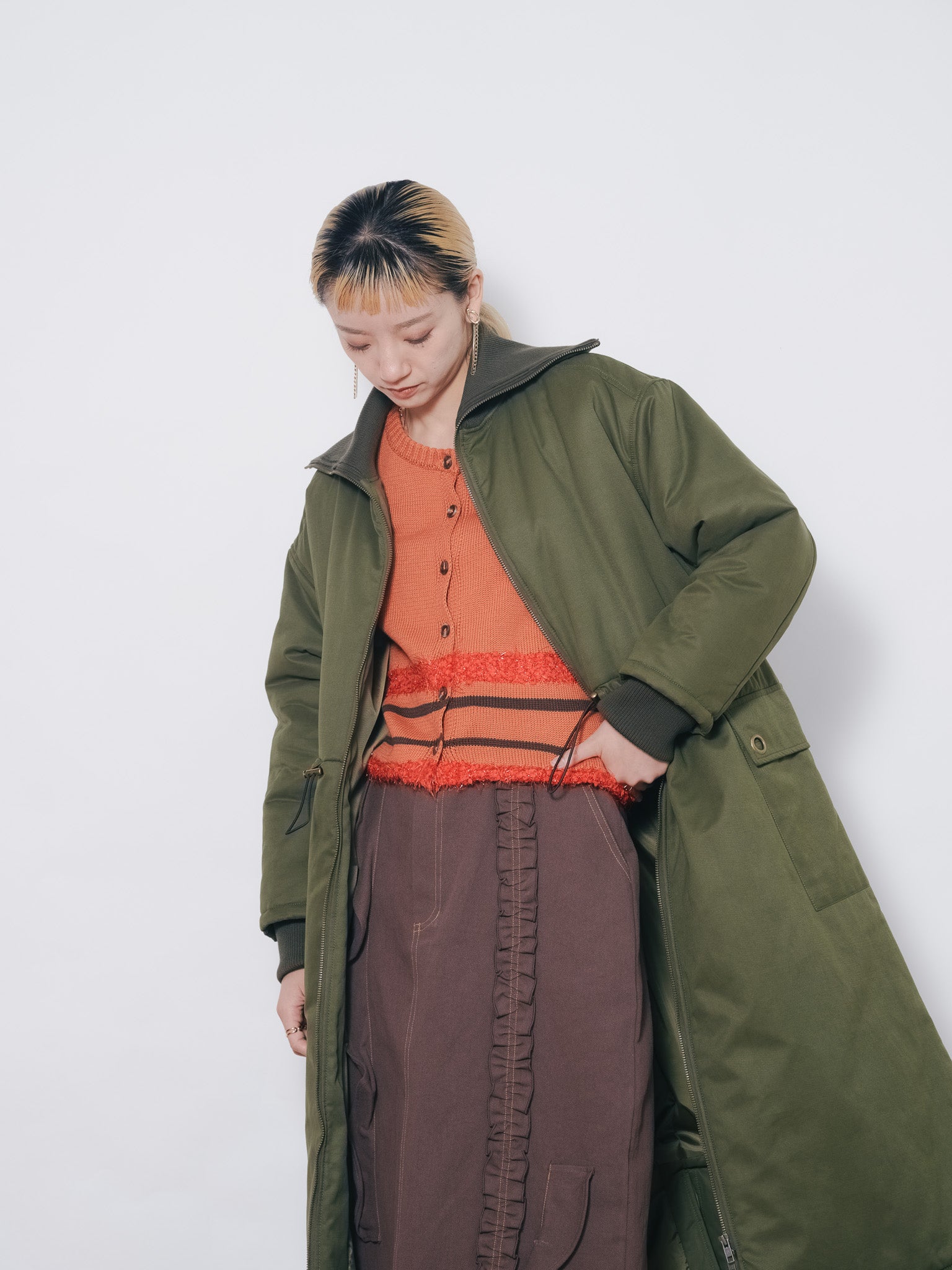 2WAYリブカラーモッズコート [601423] khaki