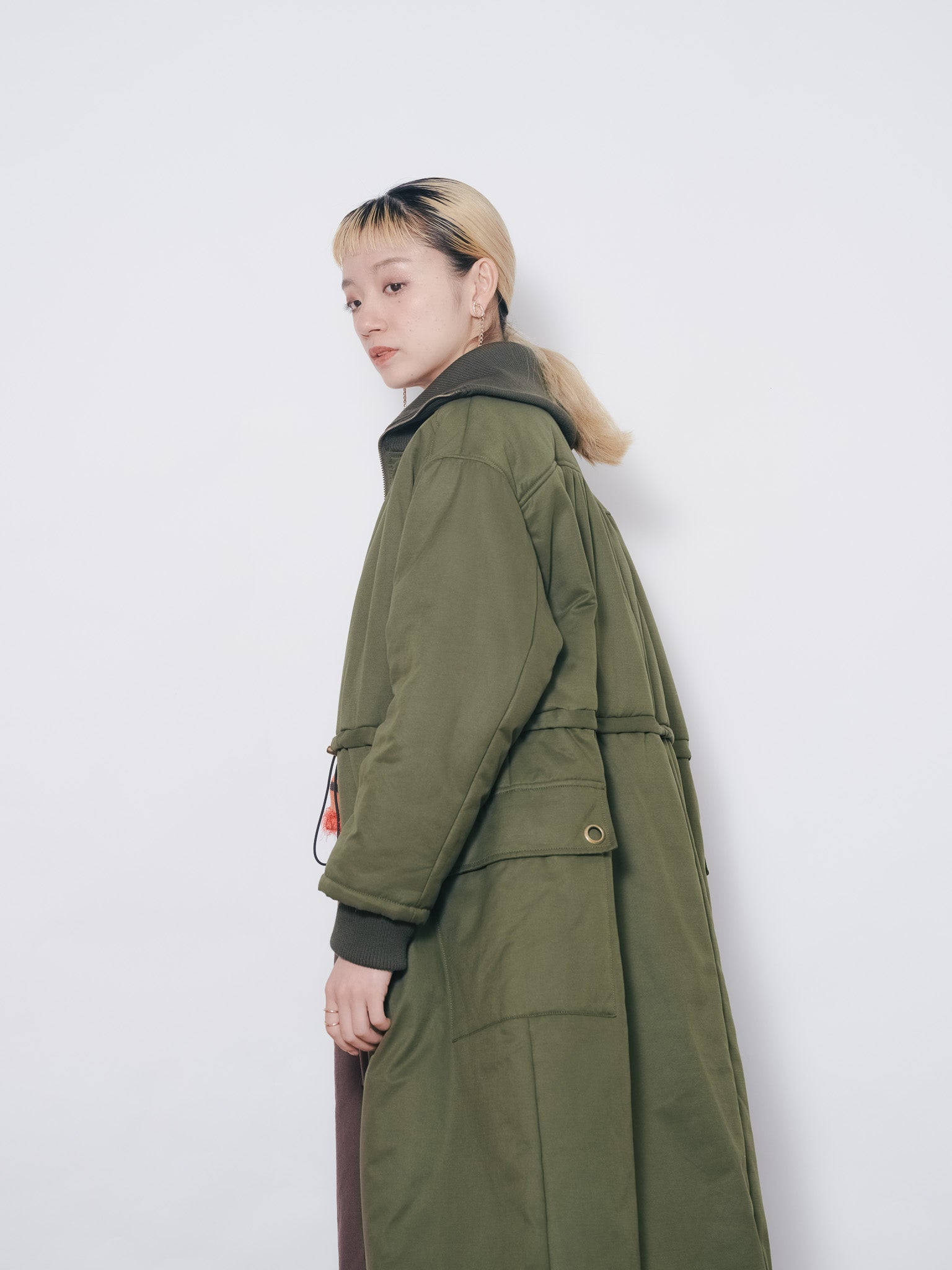 2WAYリブカラーモッズコート [601423] khaki