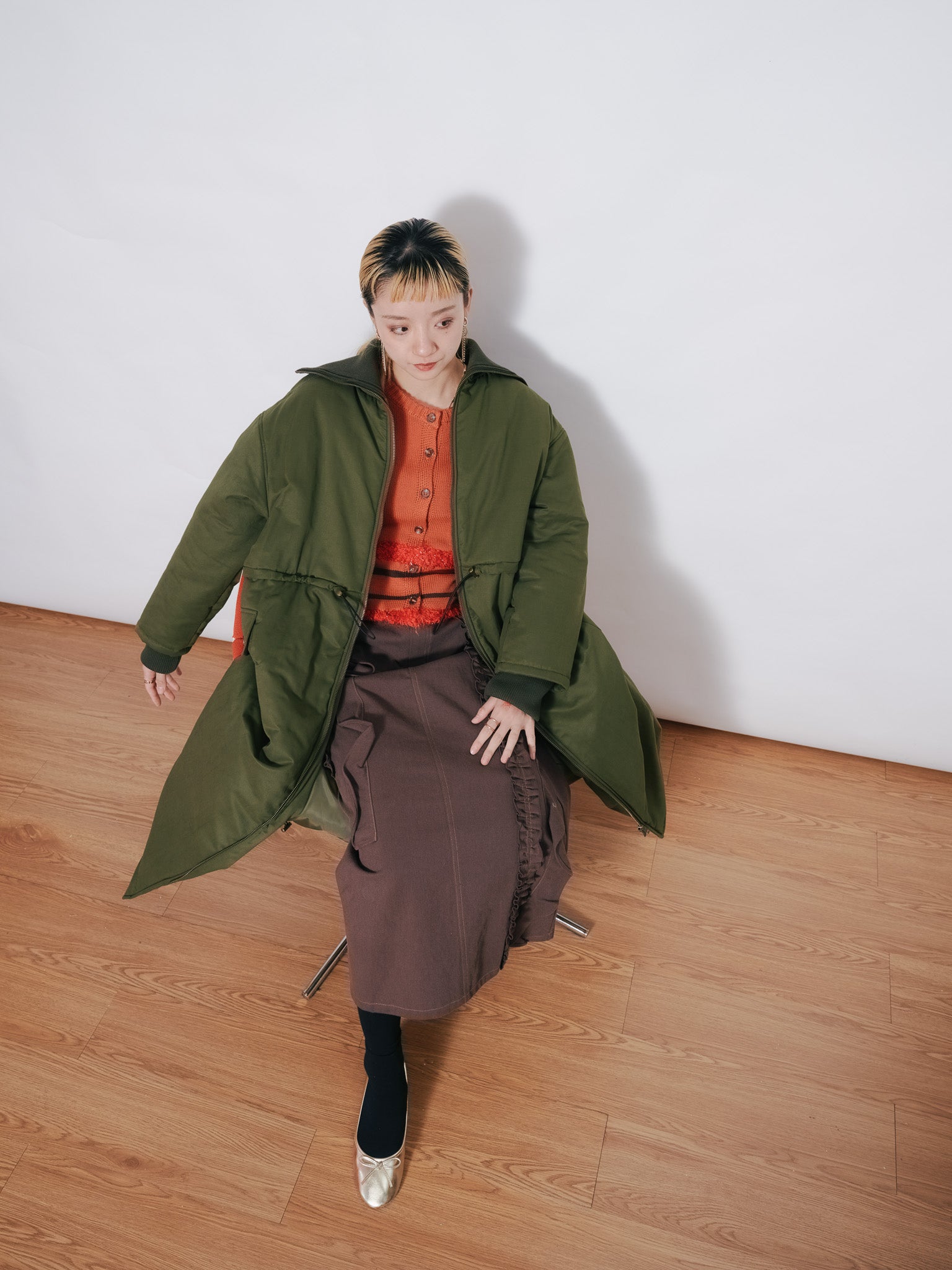 2WAYリブカラーモッズコート [601423] khaki